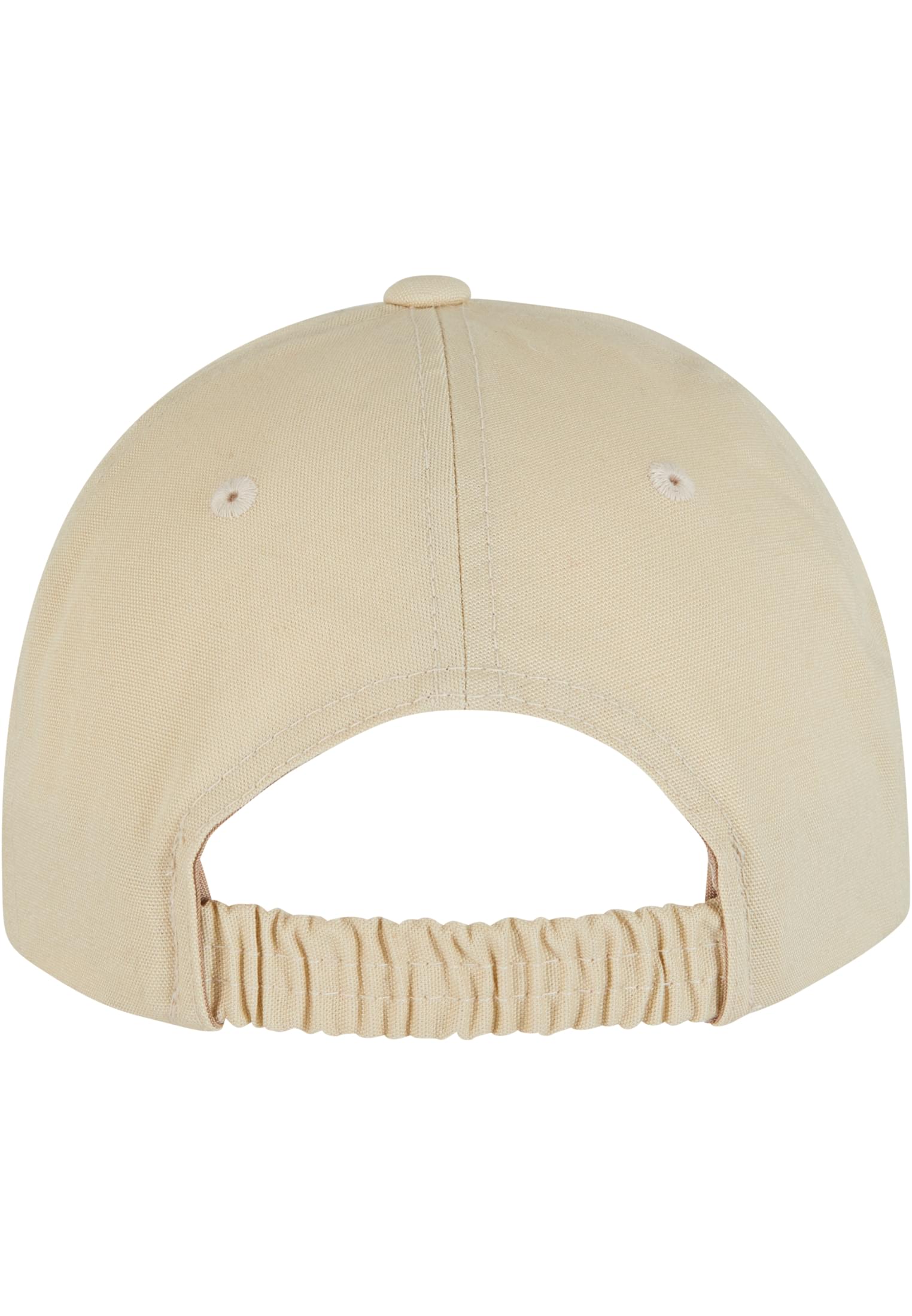 Baksidan av en beige Flexfit Cap Low Profile-keps med elastiskt band.