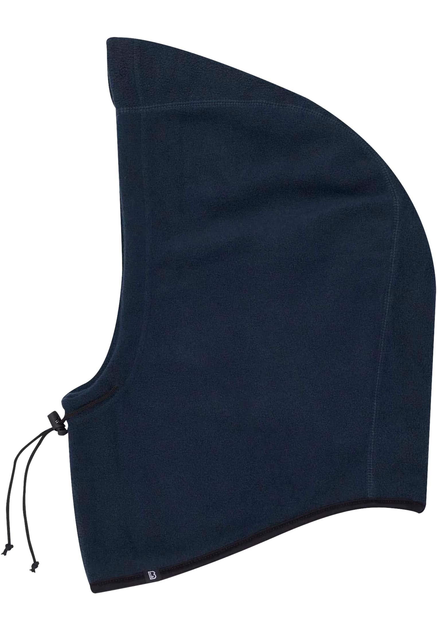 Sidovy av B Arctic Balaclava i marinblått fleecematerial, fotograferad mot en vit bakgrund.