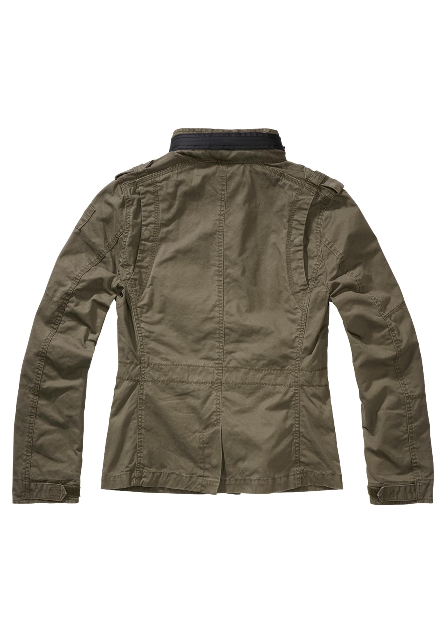 Baksidan av den olivgröna B Britannia-jackan.