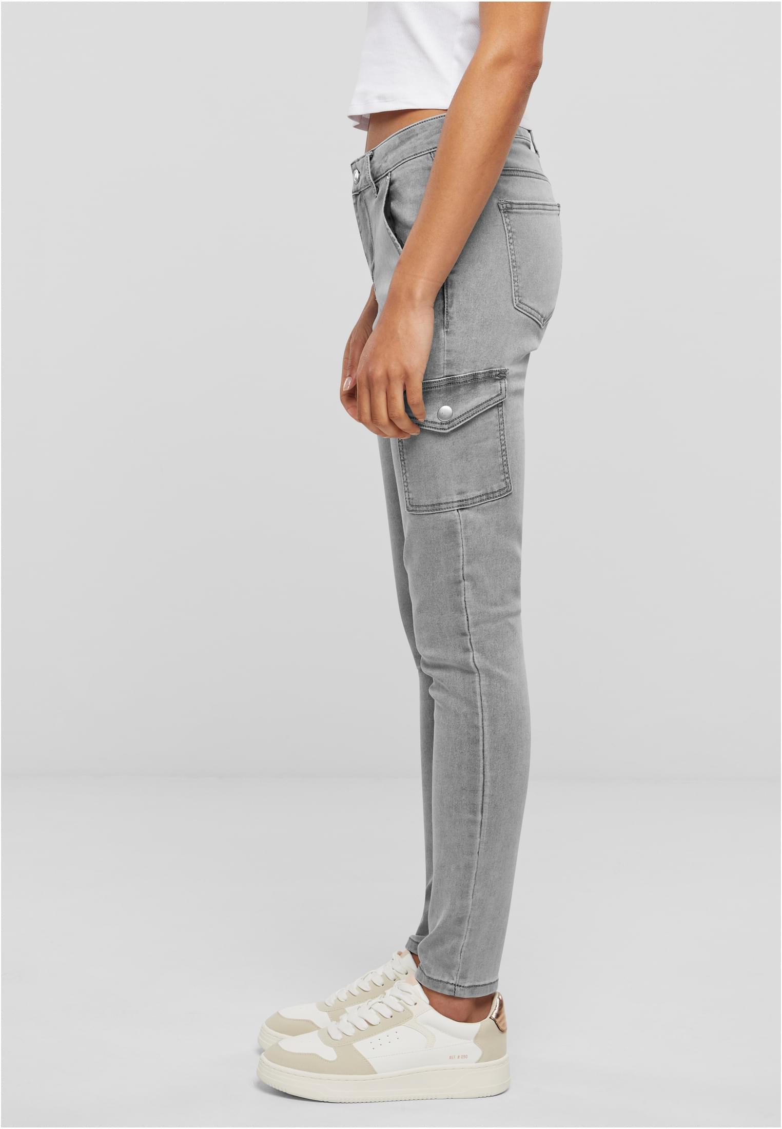 Cloud5ive Damen High Waist Cargo Jeans Hose mit washed look grey XXL - workoutbrands.com