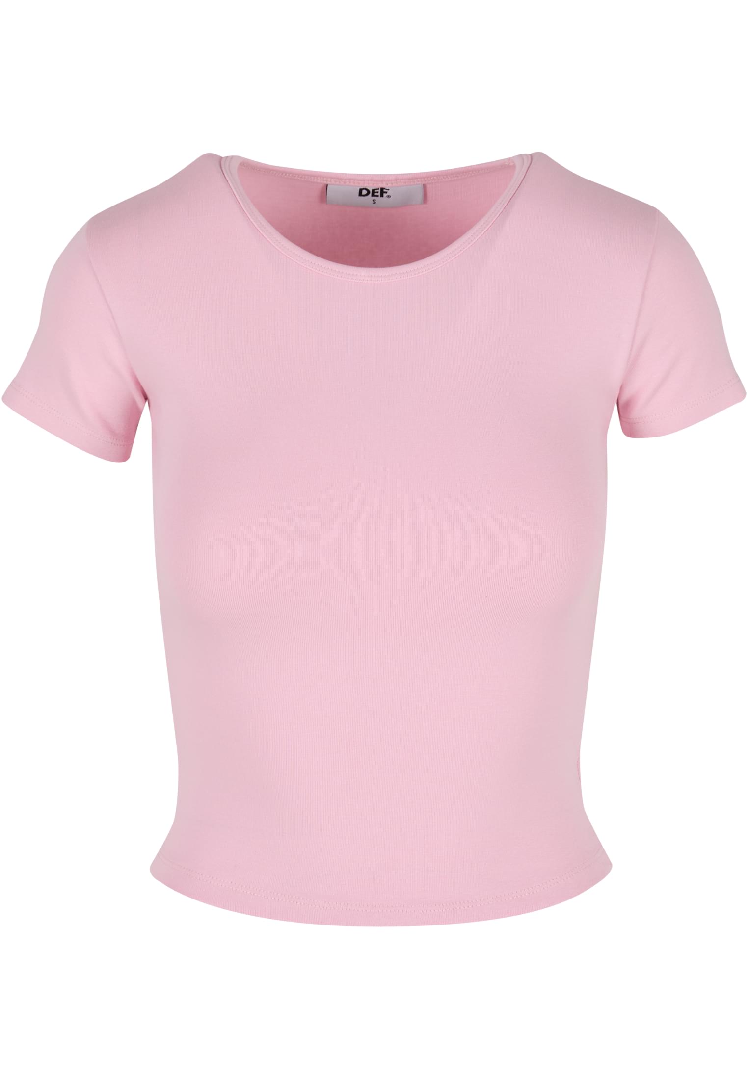 Framsidan av en rosa, figurnära DEF Relax T-Shirt med korta ärmar och rund halsringning.