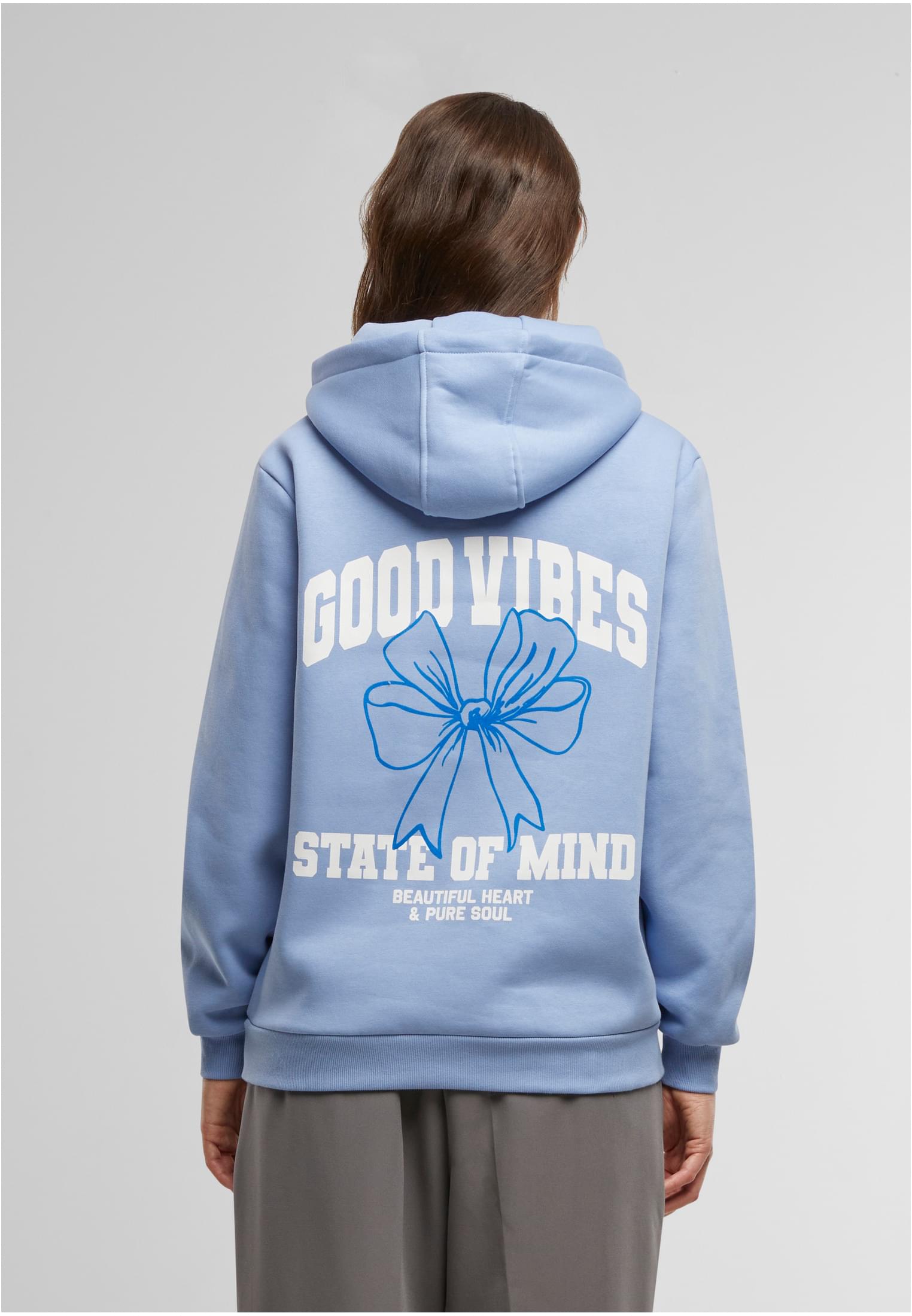 Good Vibes Bow Ladies Fluffy Hoody powderblue XXL - workoutbrands.com
