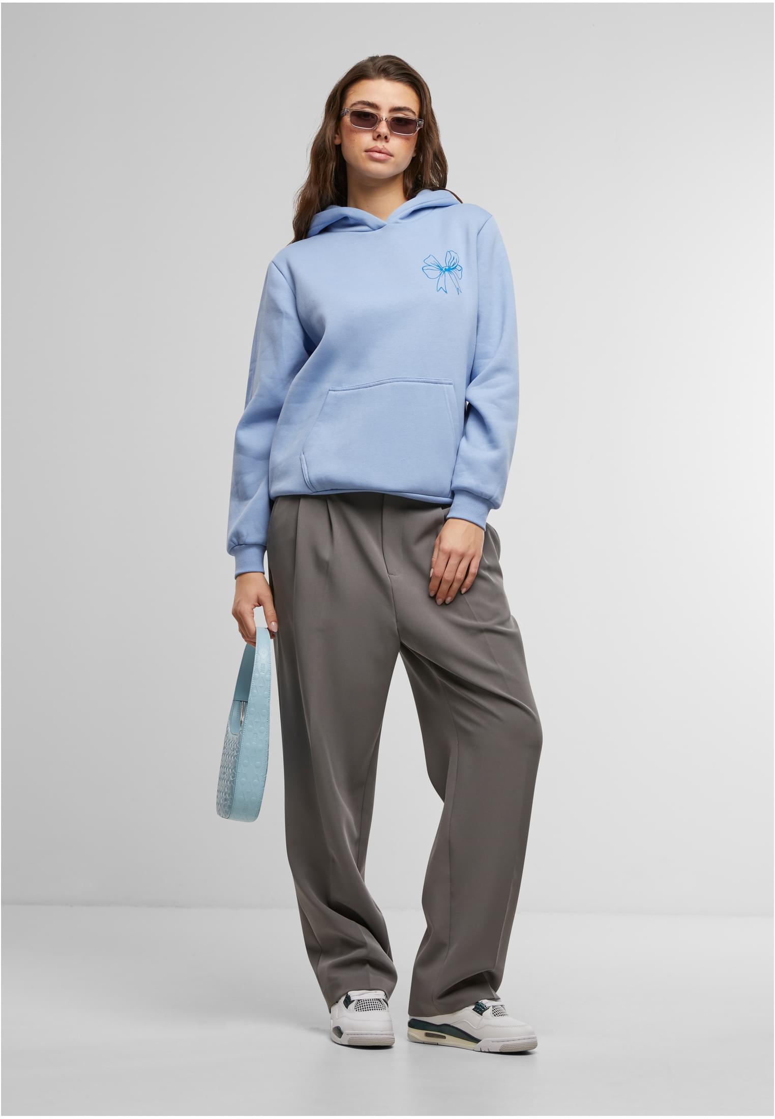 Good Vibes Bow Ladies Fluffy Hoody powderblue XXL - workoutbrands.com