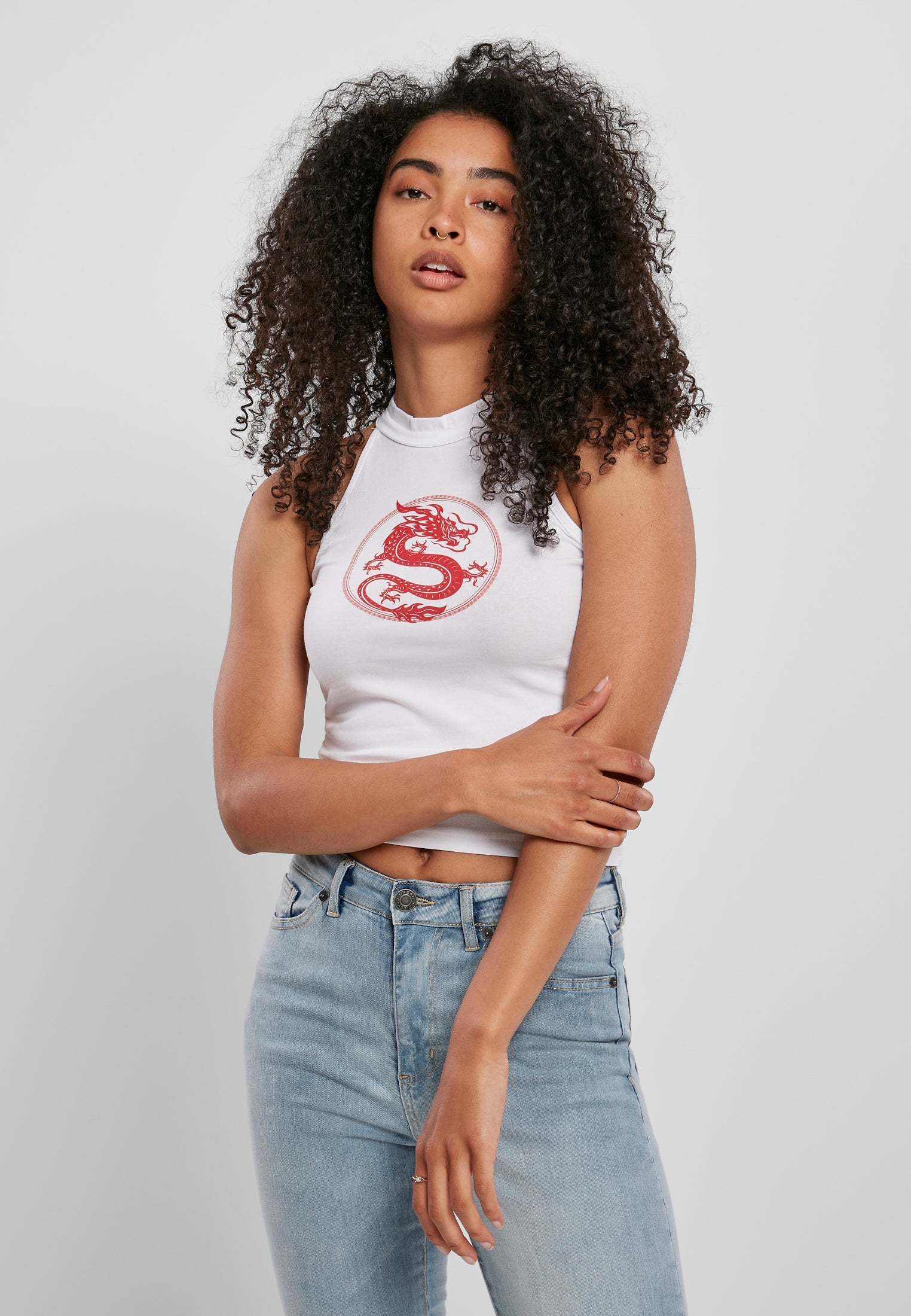 Ladies Dragon Turtleneck Short Top white XXL - workoutbrands.com