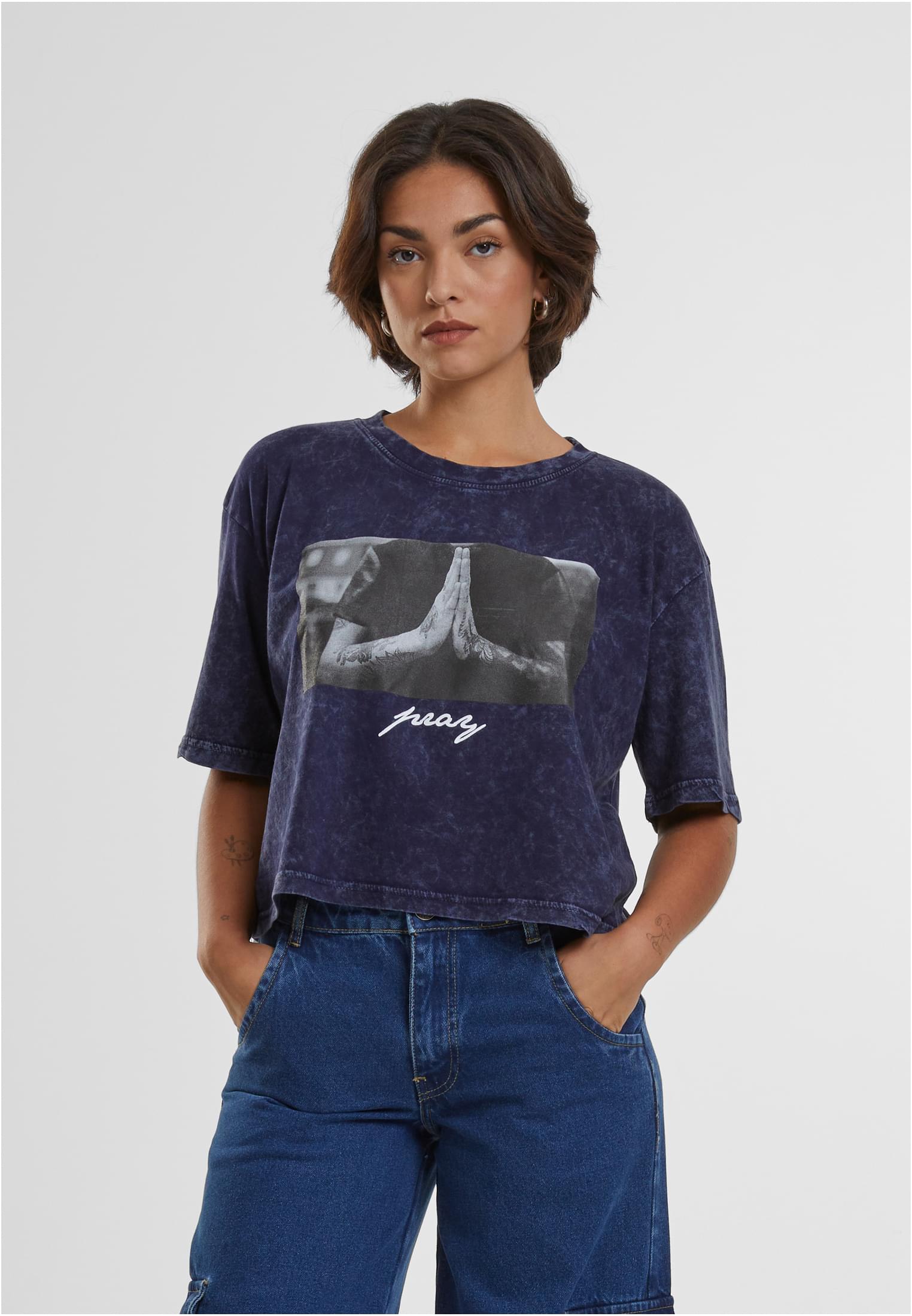 Ladies Pray Tee indigo white XS - workoutbrands.com