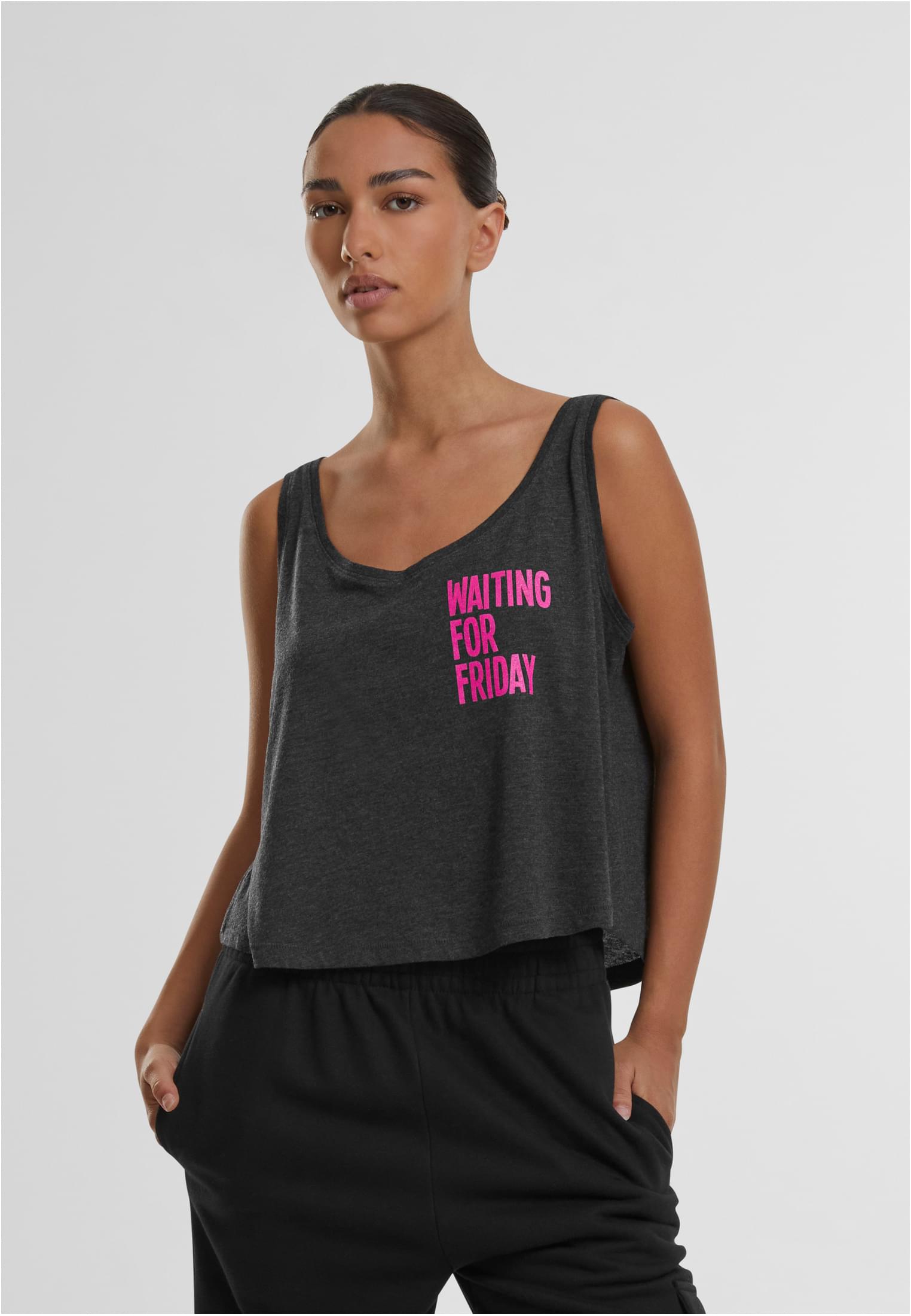 Ladies Waiting For Friday Box Tank heather grey XS - workoutbrands.com
