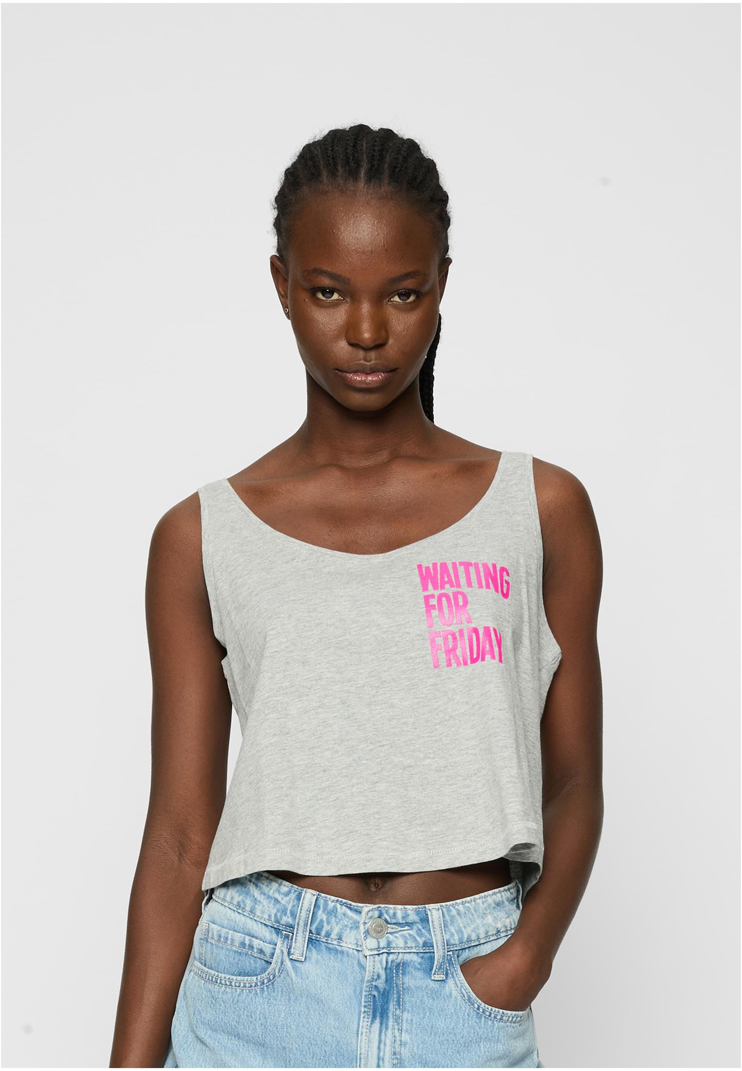 Ladies Waiting For Friday Box Tank heather grey XS - workoutbrands.com