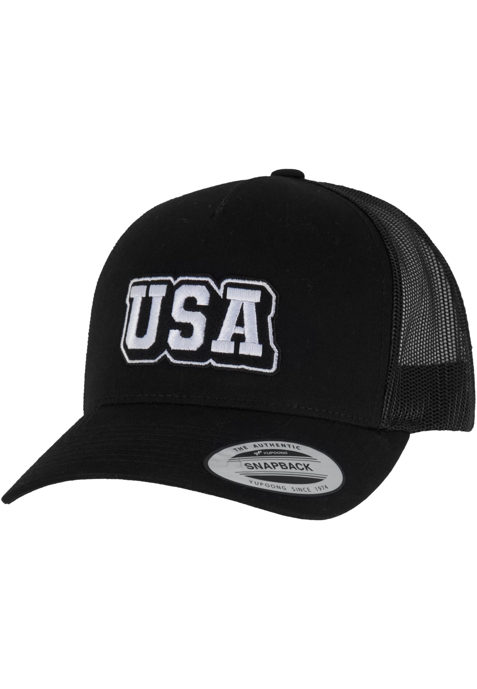 MT USA College Wording Patch 5-Panel Retro Trucker Cap