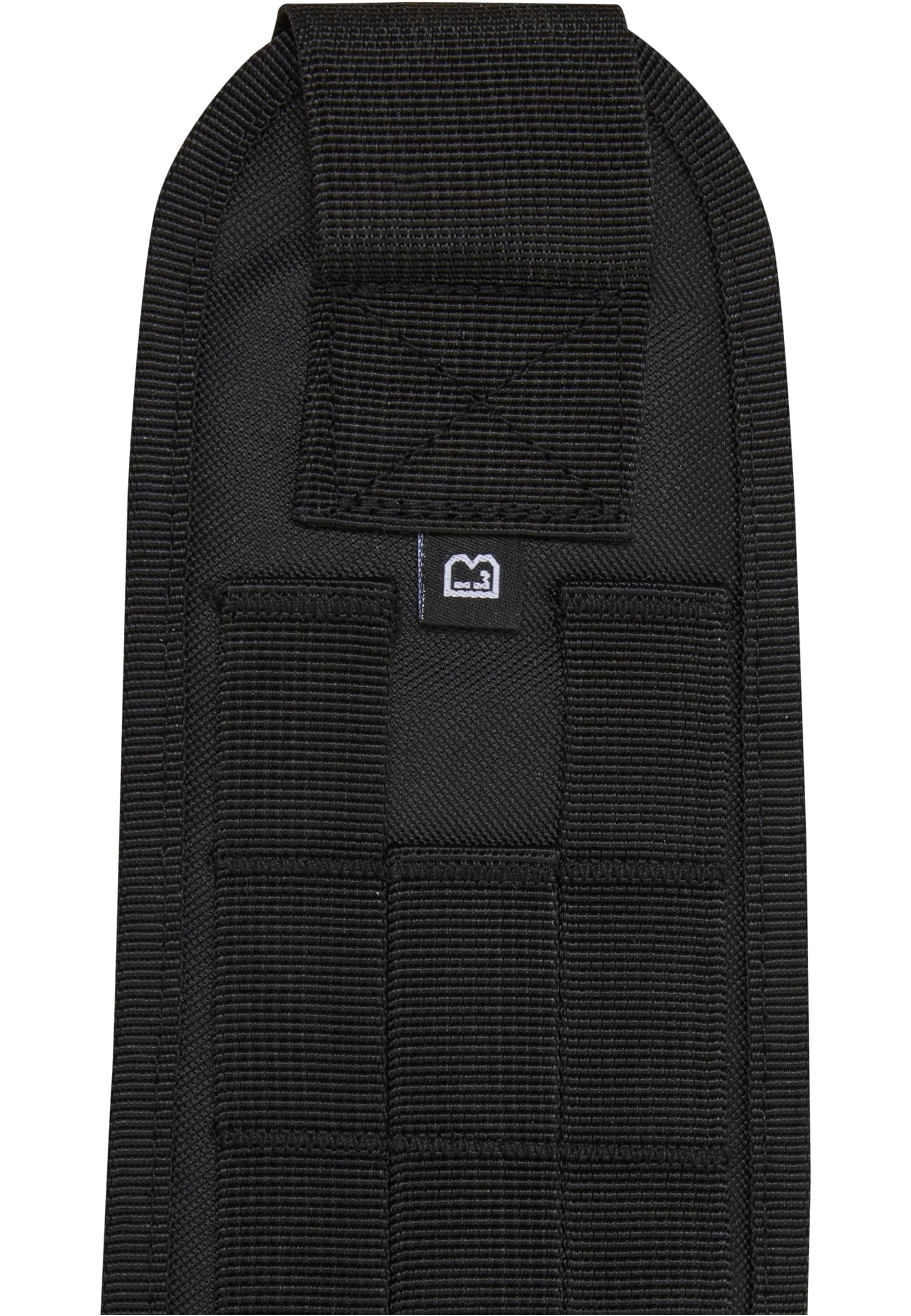 Närbild på ett svart B Molle Belt som visar MOLLE-systemet och Brandits logotyp.