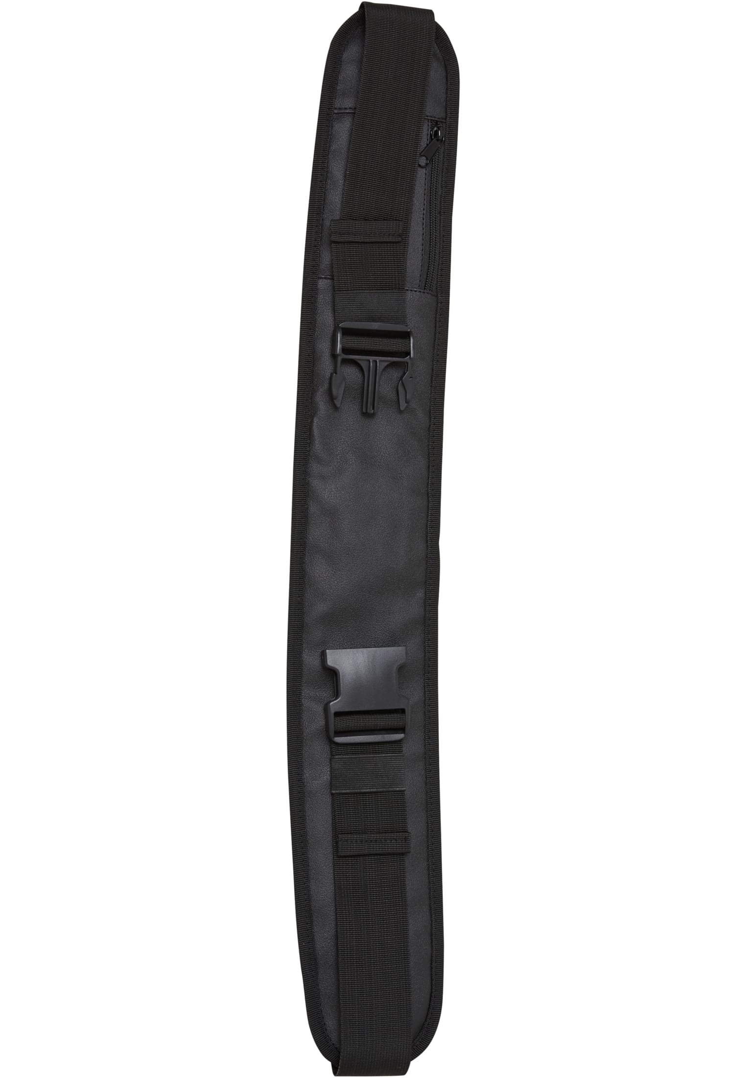 Närbild på ett svart B Molle Belt från Brandit mot en vit bakgrund.