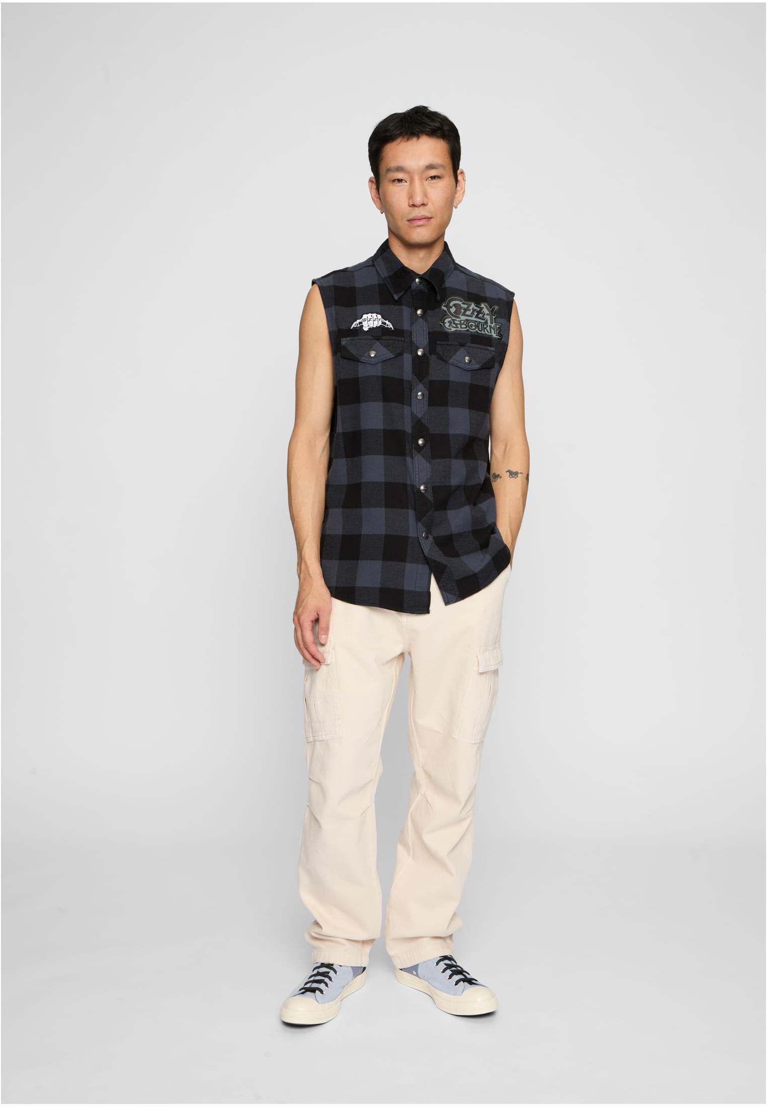 Ozzy Checkshirt Sleeveless black/grey 7XL - workoutbrands.com