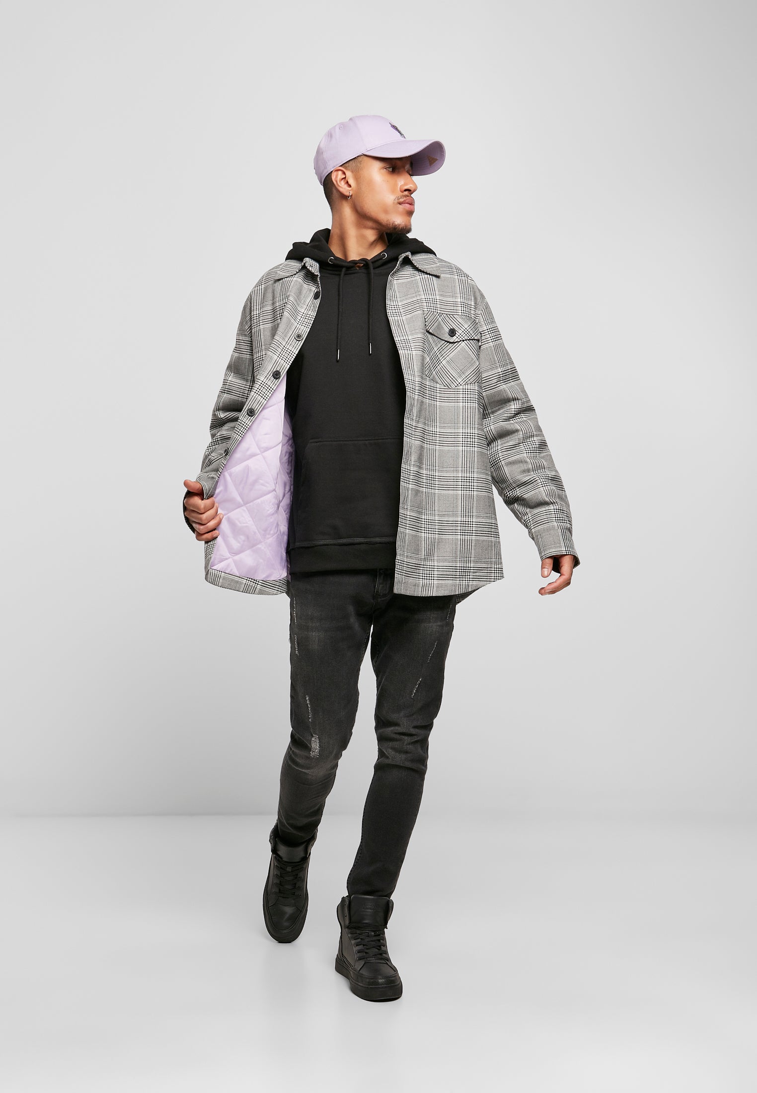 Plaid Out Quilted Shirt Jacket black/white XXL - workoutbrands.com