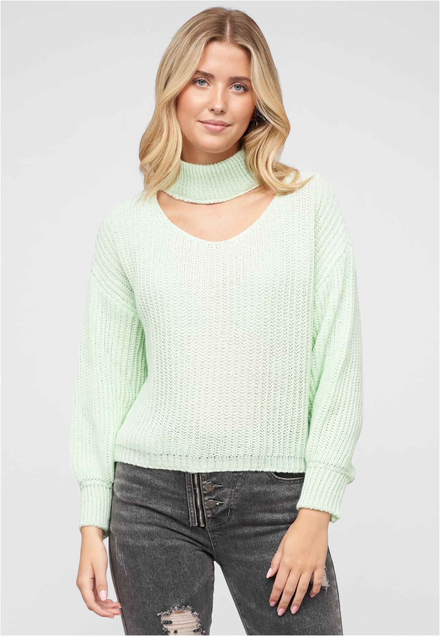 Pullover mit Stehrollkragen und V-Ausschnitt mint XXL - workoutbrands.com