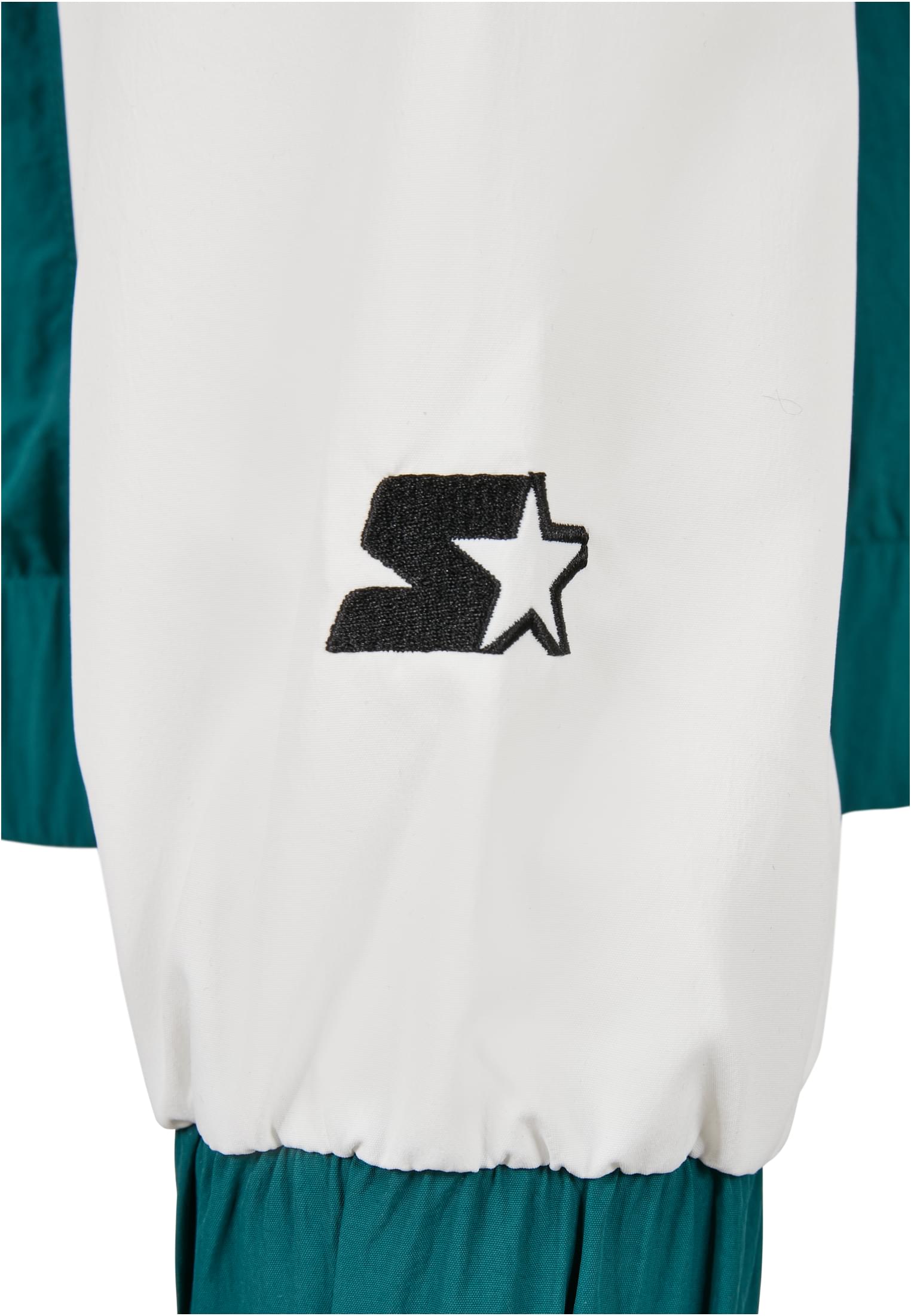 Närbild på den broderade Starter-logotypen på ryggen av en SBL Starter Color Block Retro Jacket.