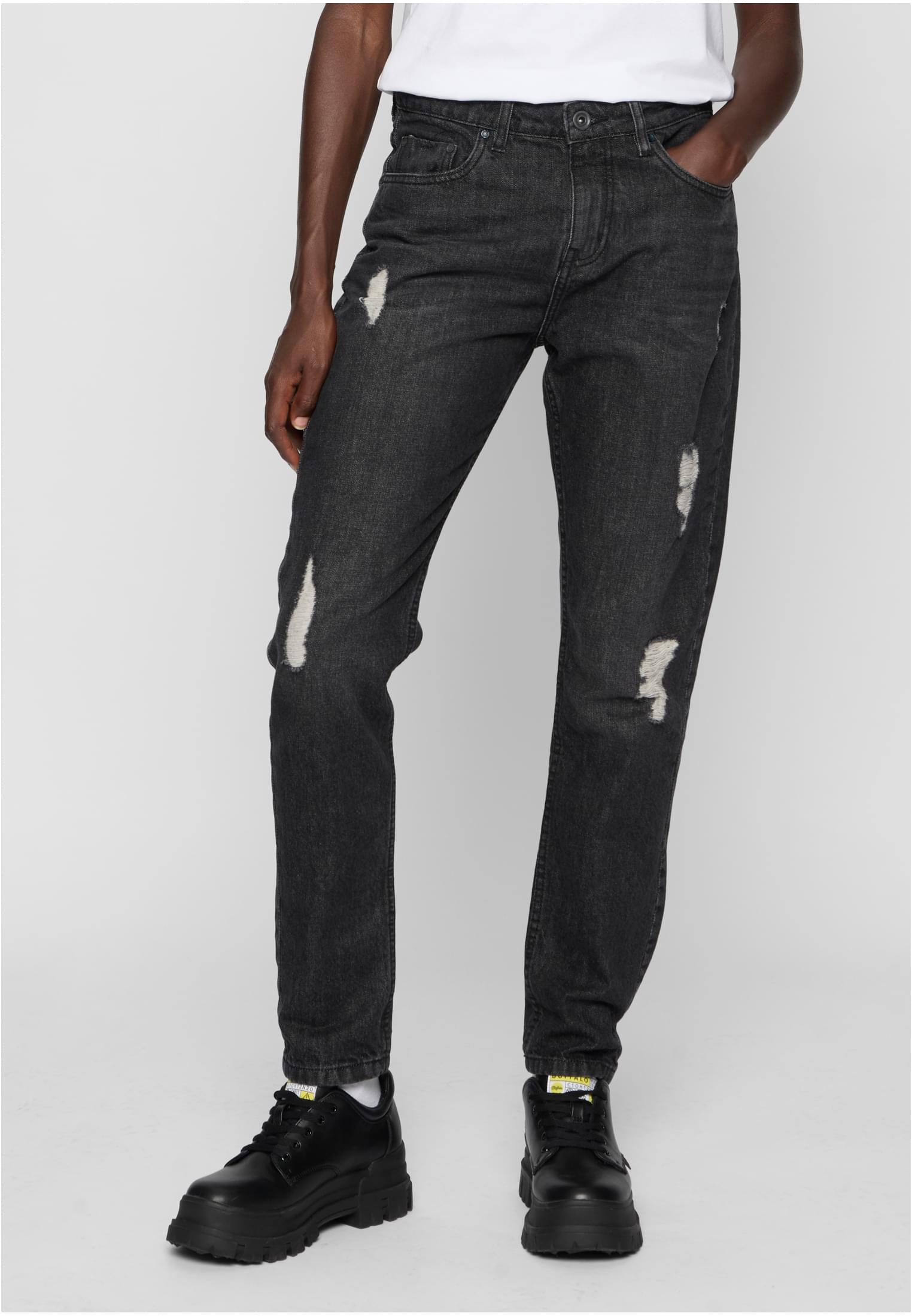 Pantaloni boyfriend in denim da donna, neri lavati, 29