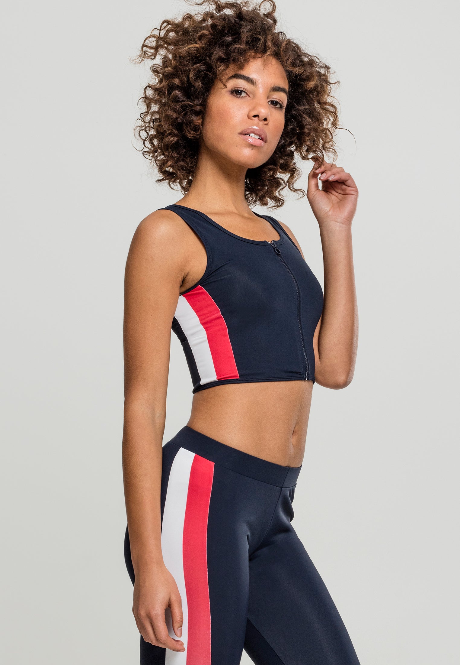 UC Side Stripe Cropped Zip Top