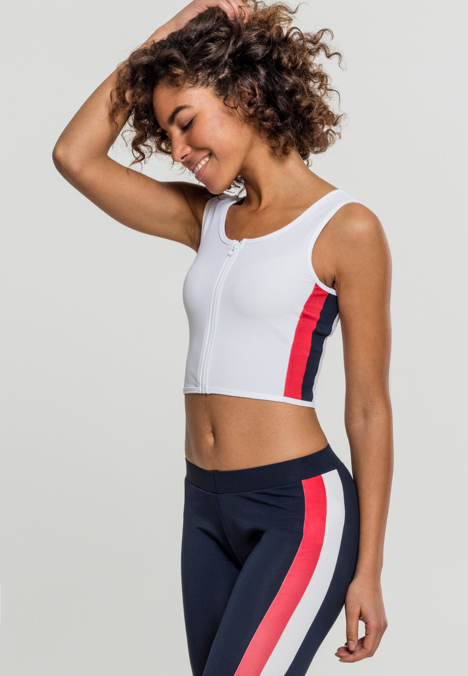 UC Side Stripe Cropped Zip Top