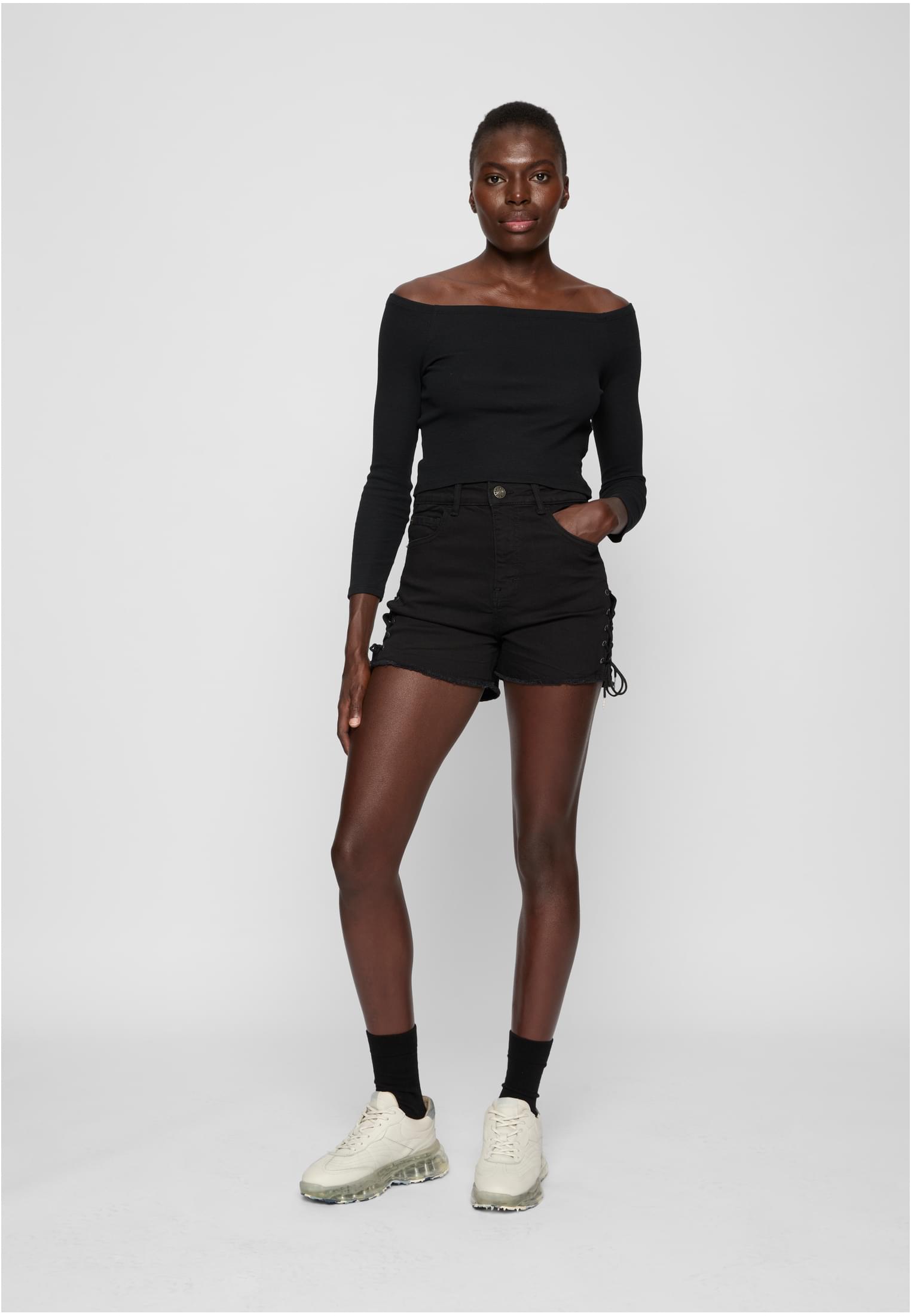 UC Highwaist Denim Lace Up Shorts