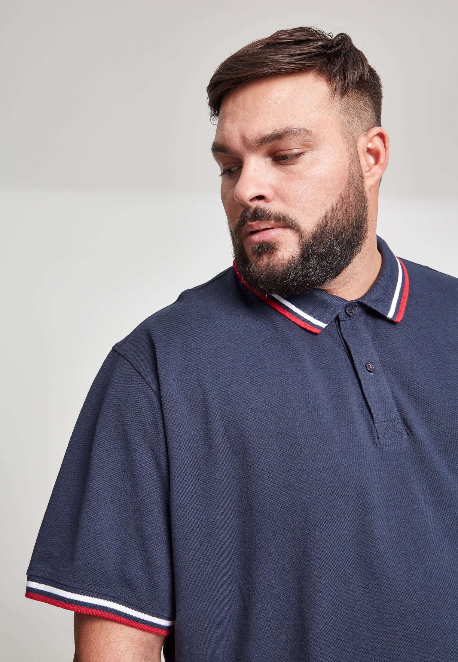 Double Stripe Polo skyrta dökkblár/hvítur/eldrauður XXL