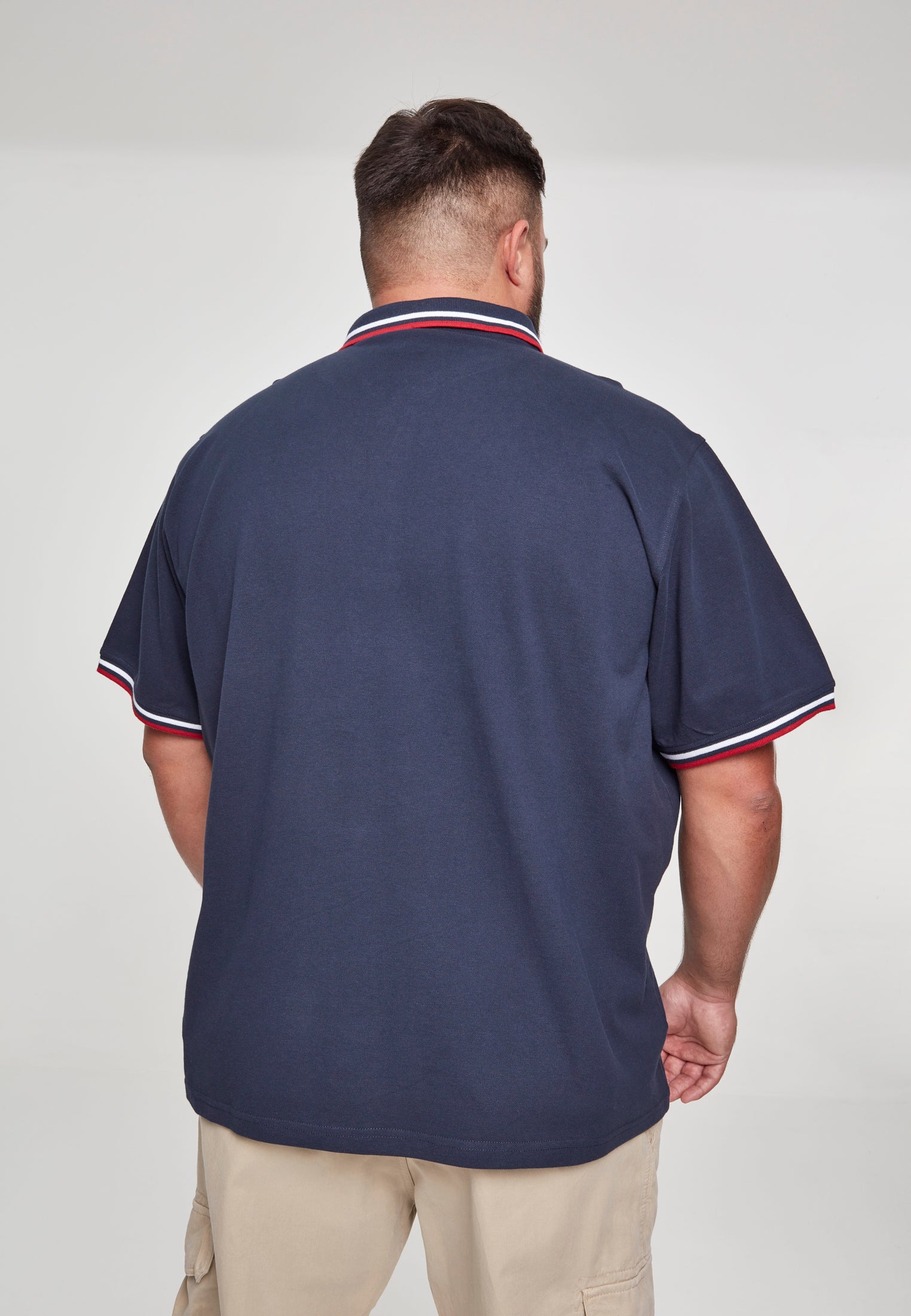 Double Stripe Polo skyrta dökkblár/hvítur/eldrauður XXL