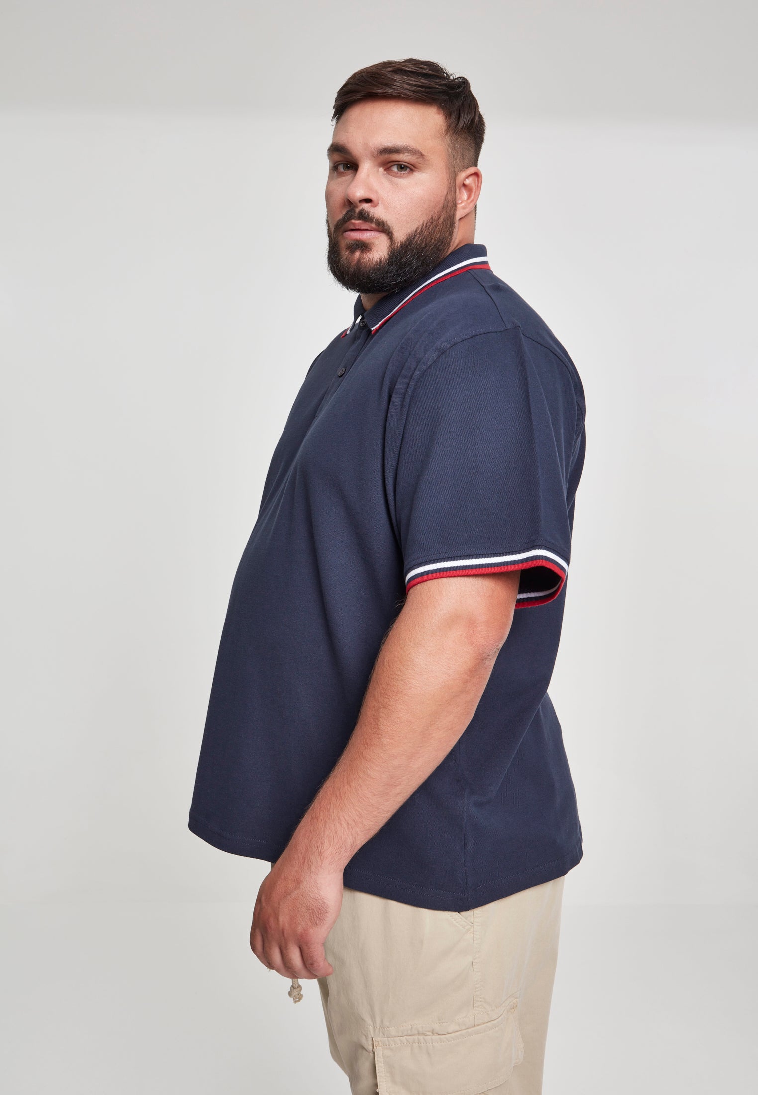 Double Stripe Polo skyrta dökkblár/hvítur/eldrauður XXL