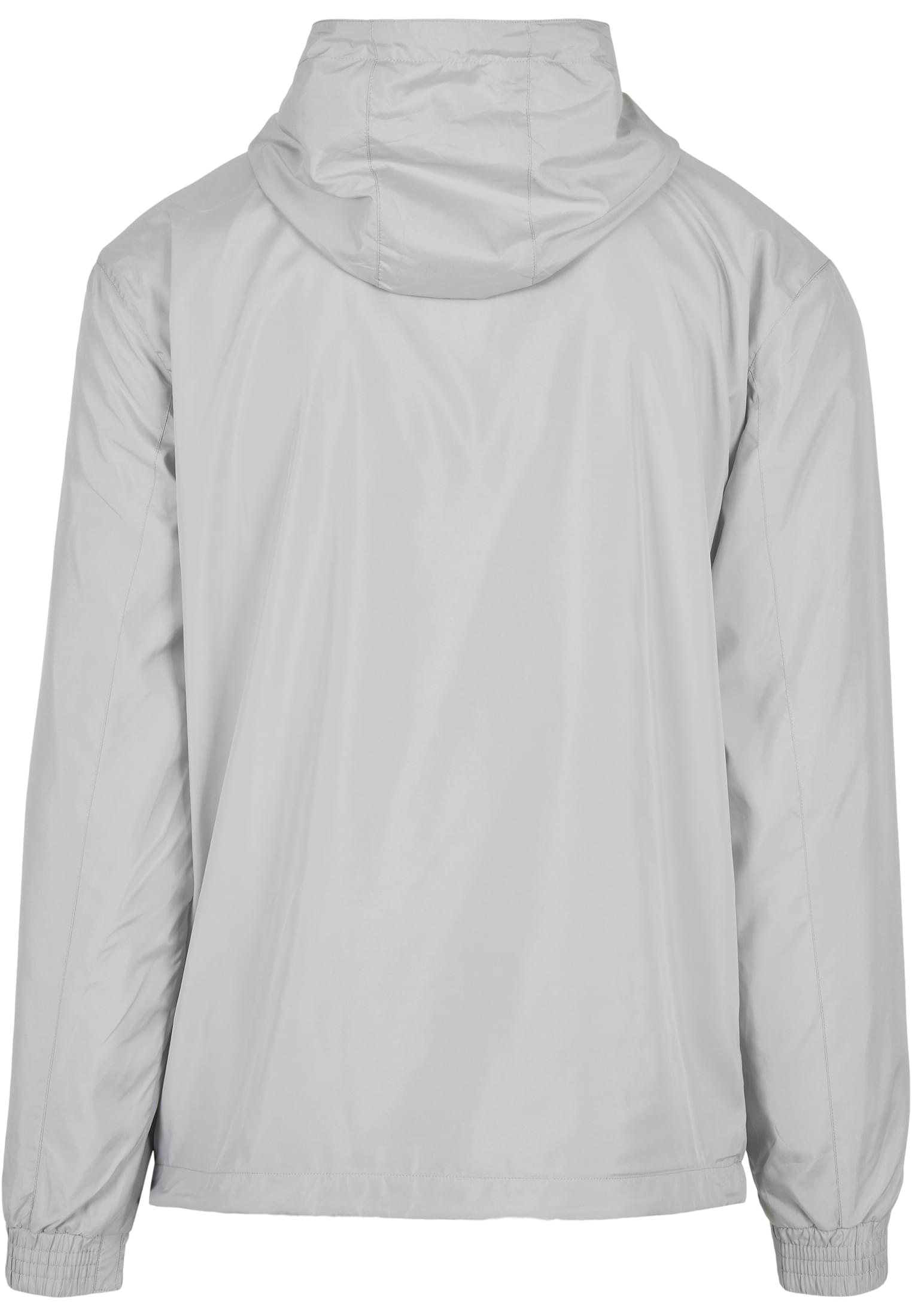 Baksidan av den gråa UC Basic Pull Over Jacket med huva.