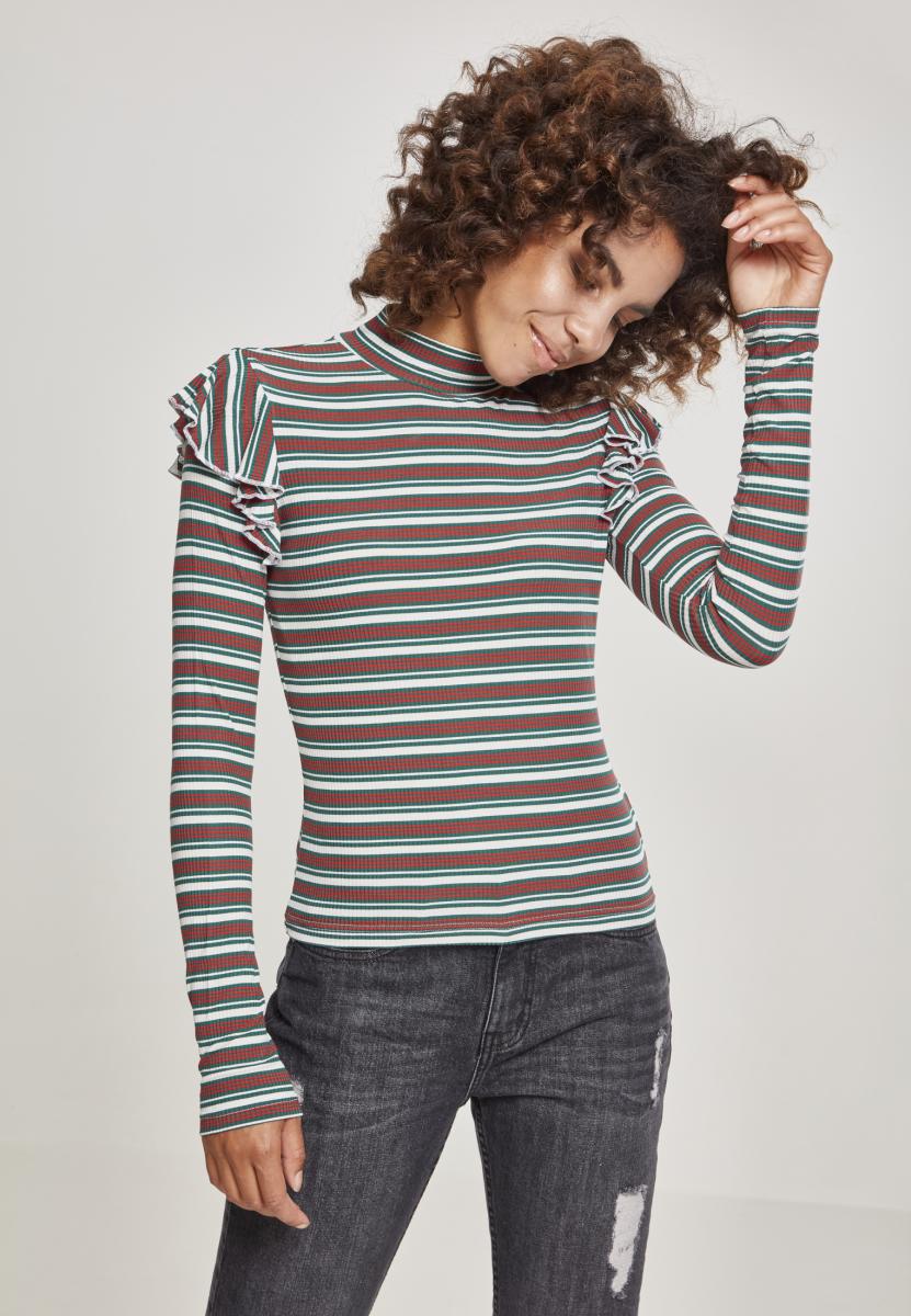 UC Rib Striped Volant Turtleneck L/S