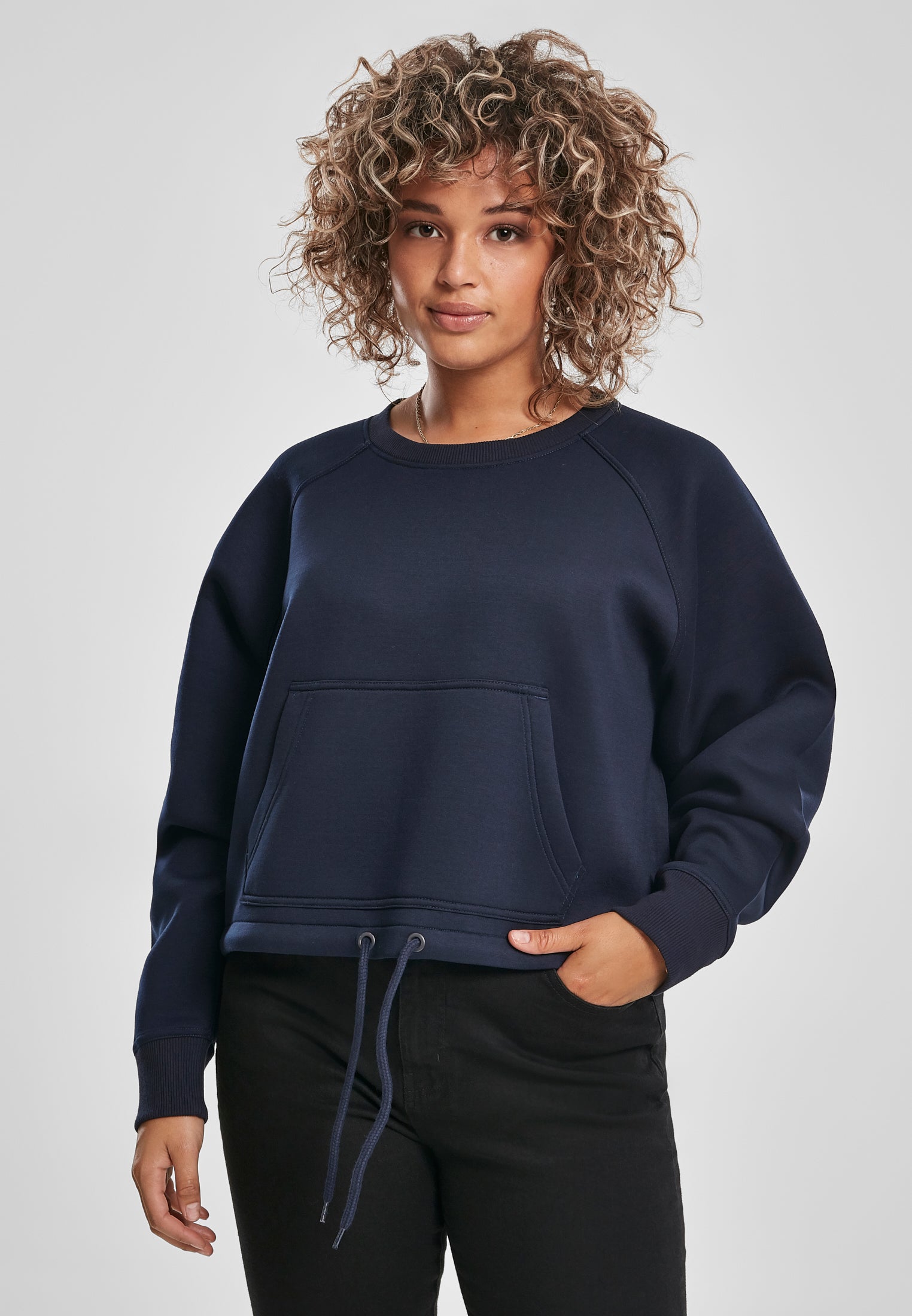 Damskie krótkie spodenki typu raglan oversize z okrągłym dekoltem midnight navy XXL