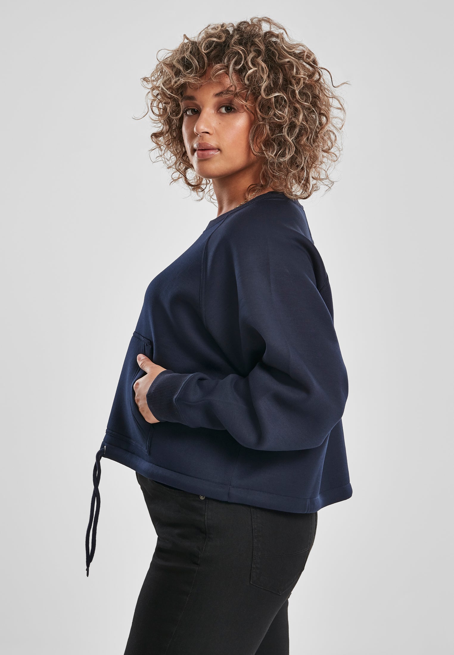 Damskie krótkie spodenki typu raglan oversize z okrągłym dekoltem midnight navy XXL