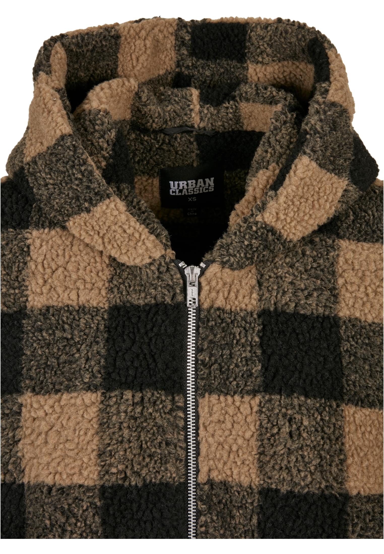 UC Hooded Oversized Check Sherpa Jacket
