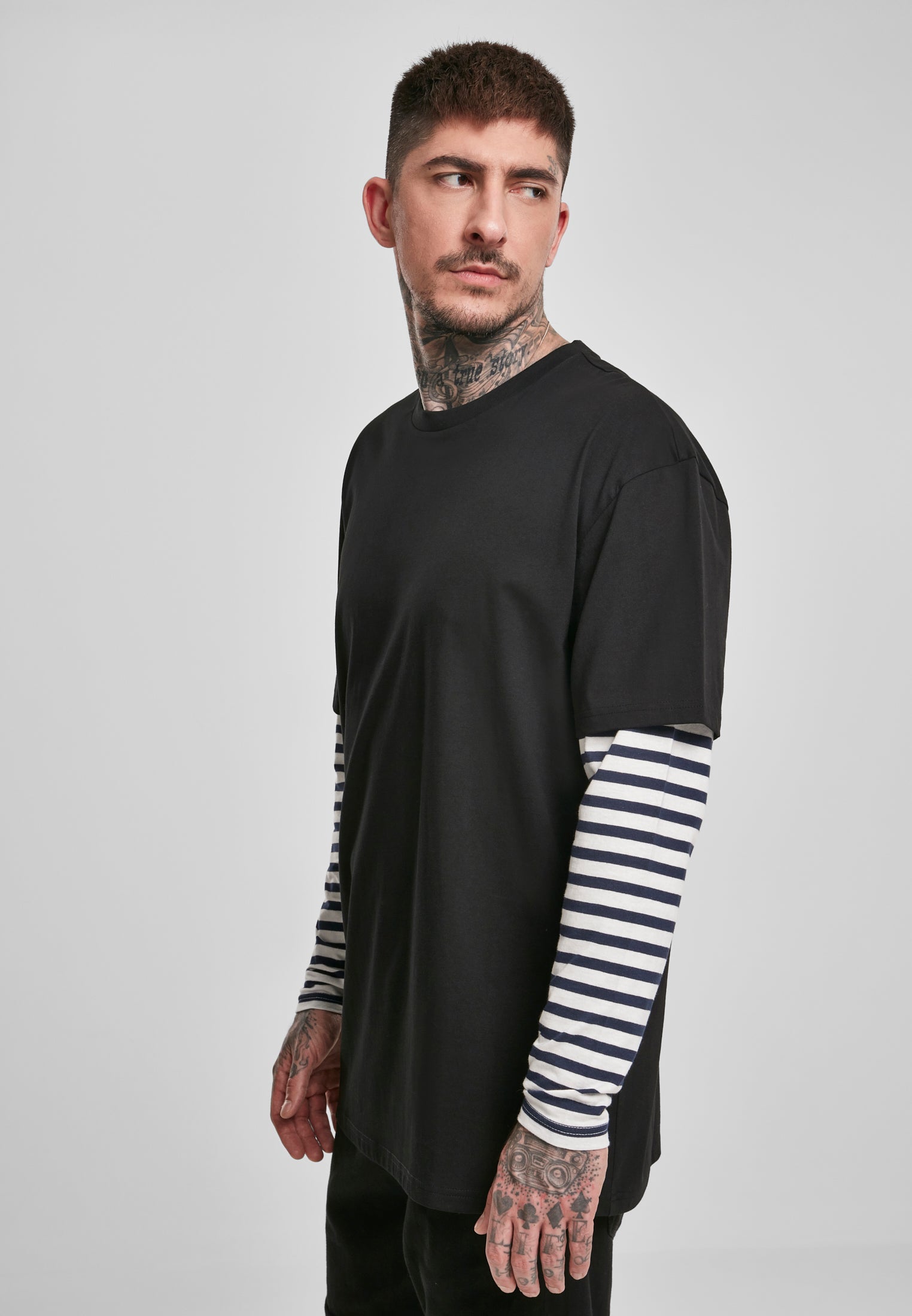 UC Oversized Double Layer Striped LS Tee