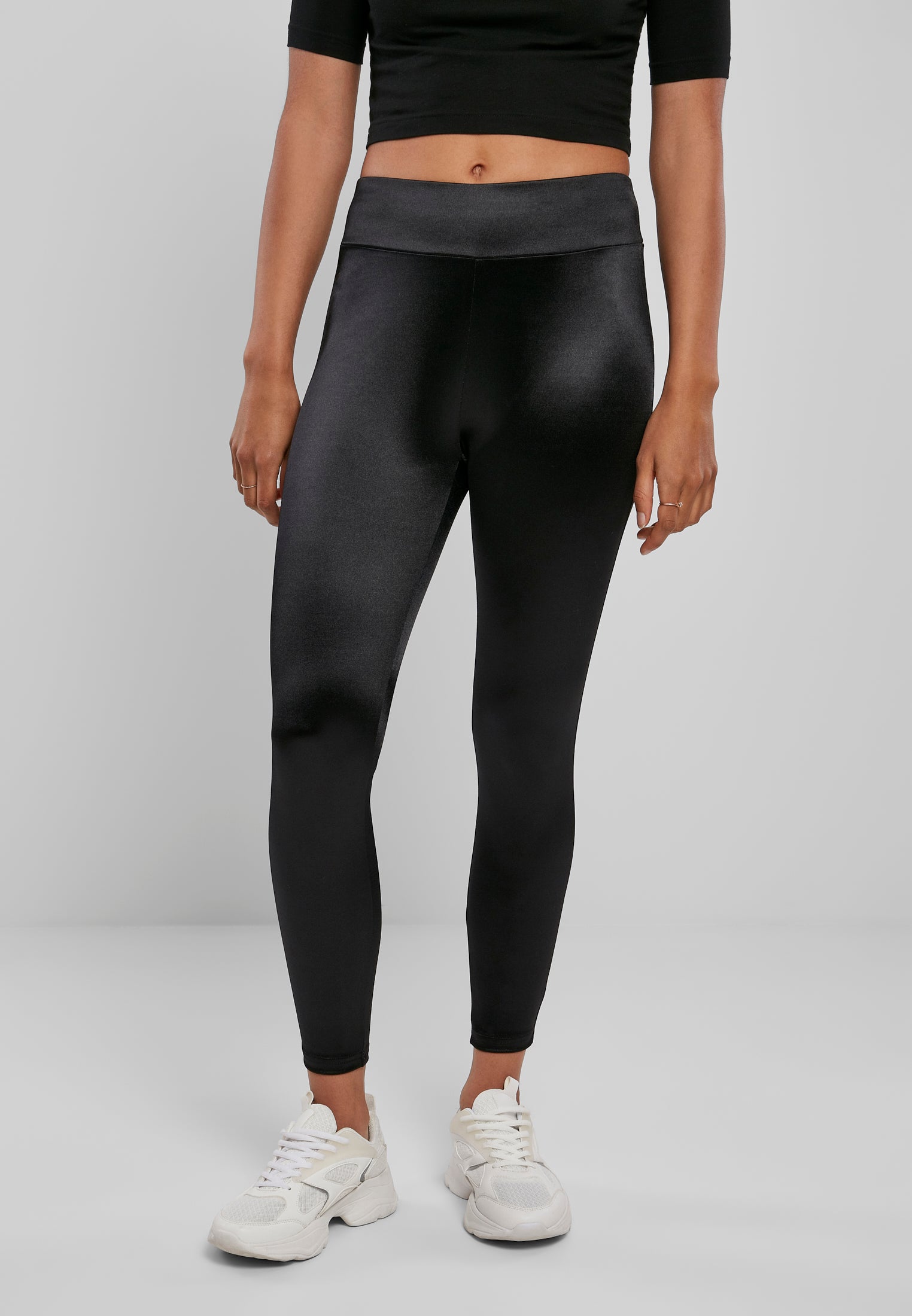 Leggings lucidi a vita alta da donna neri XXL