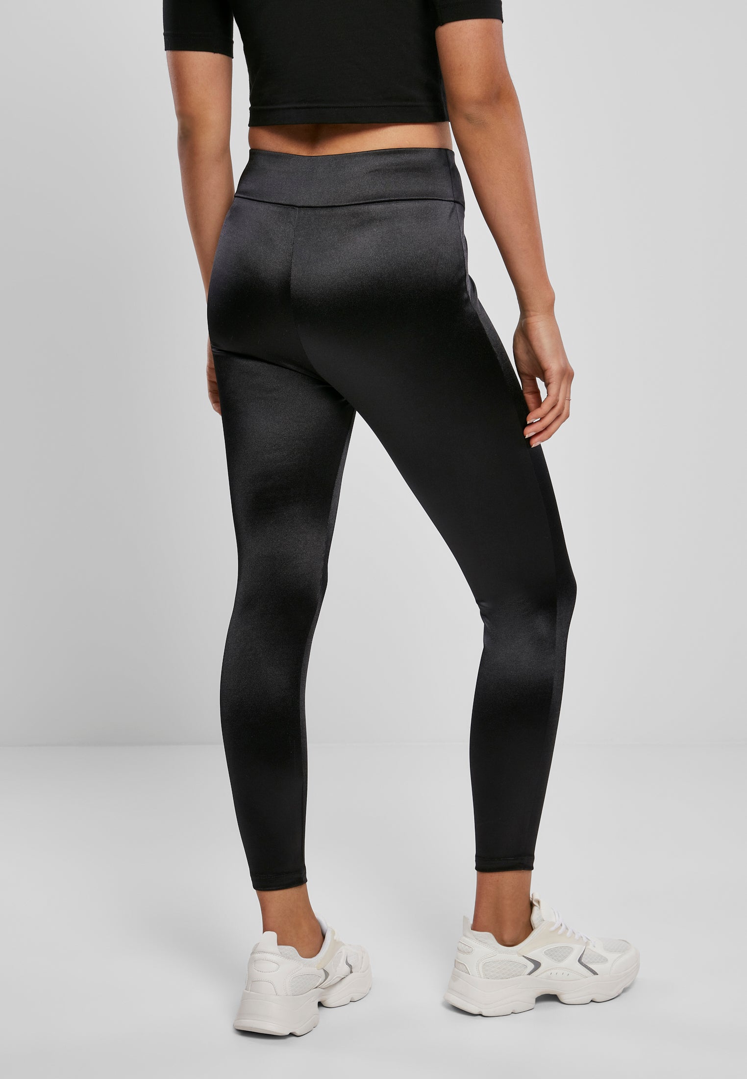 Leggings lucidi a vita alta da donna neri XXL