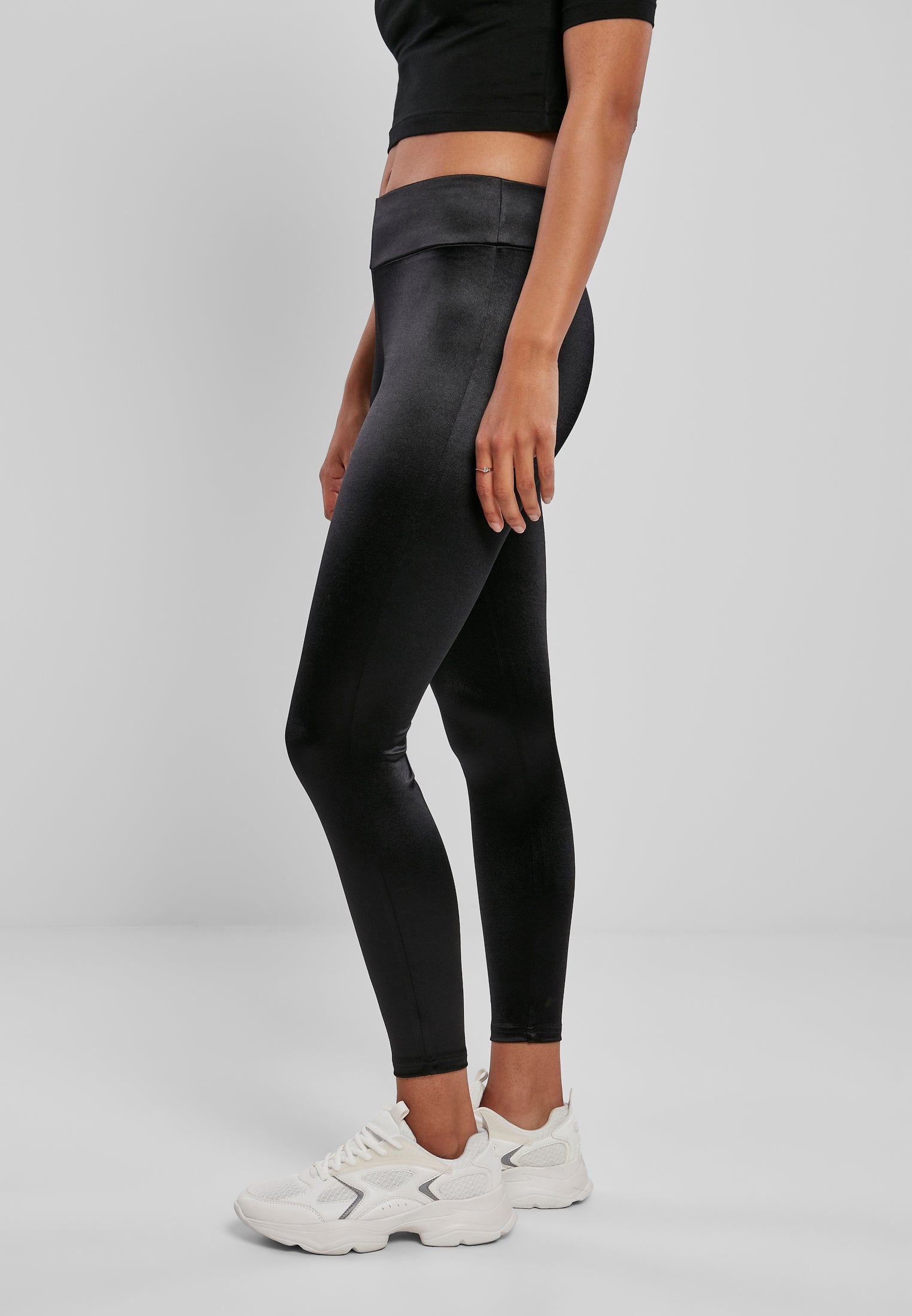 Leggings lucidi a vita alta da donna neri XXL