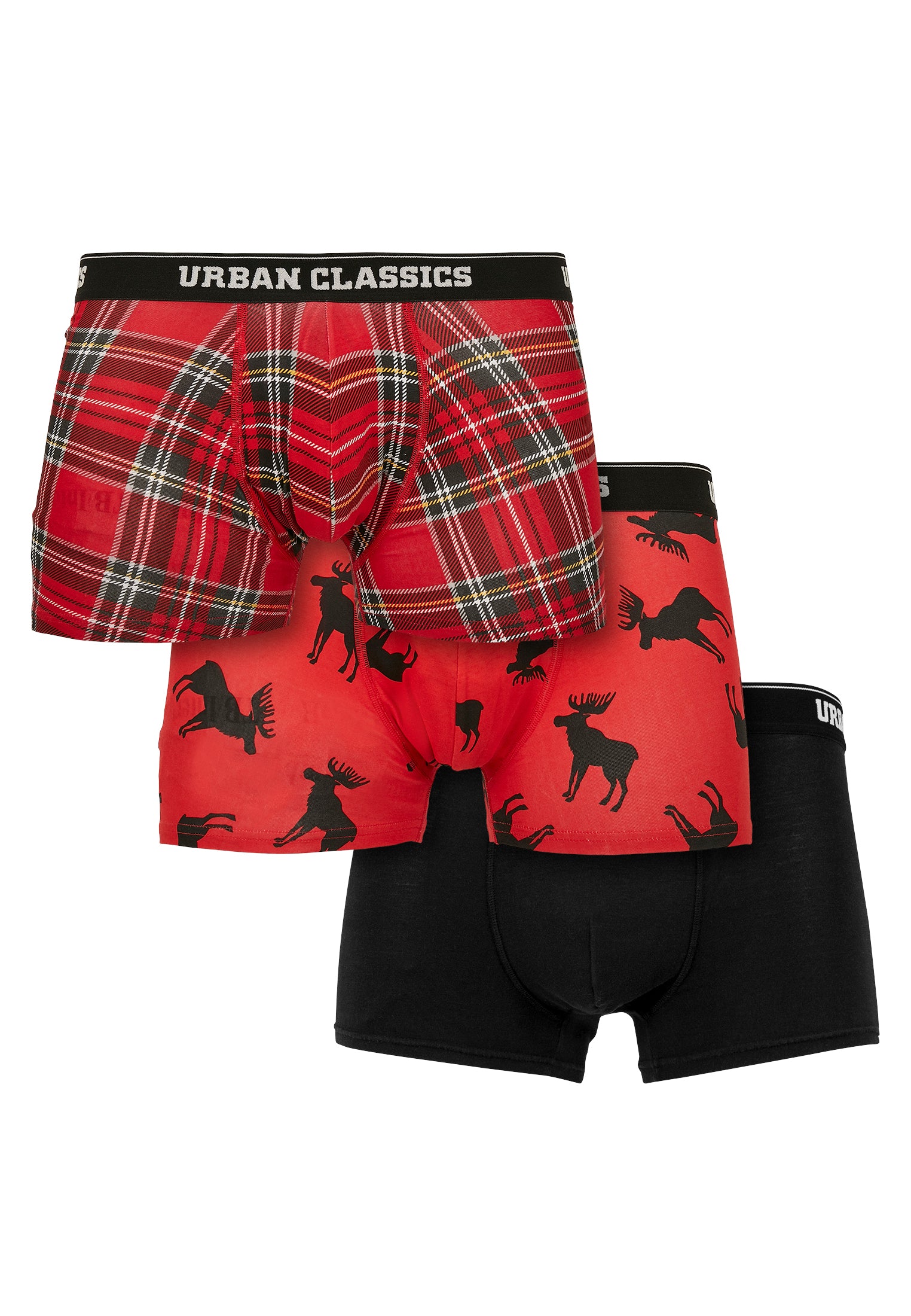 Boxer Shorts 3-Pack rosso a quadri aop+alce aop+nero XXL