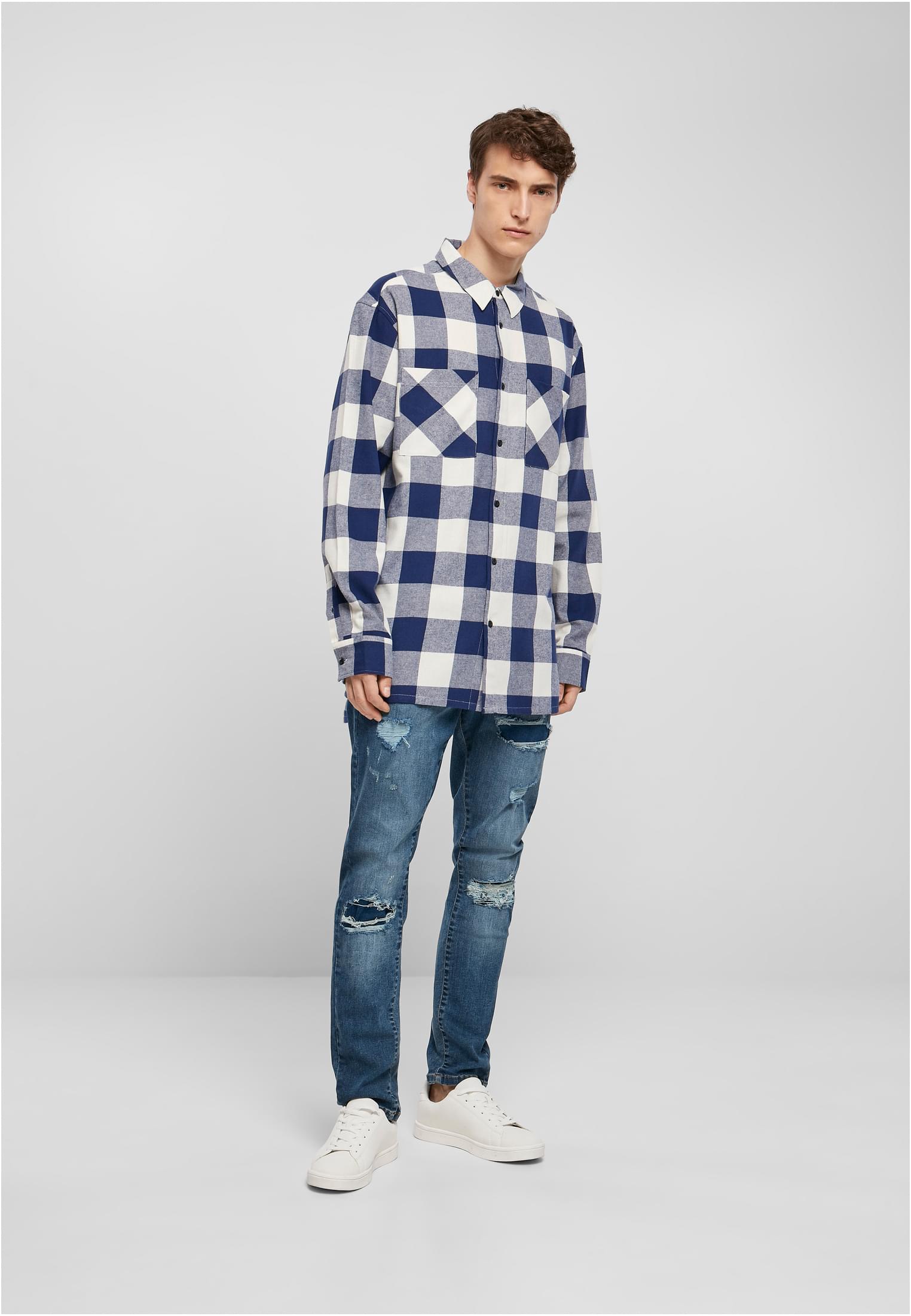 Camicia lunga oversize a quadri blu scuro/crema XXL