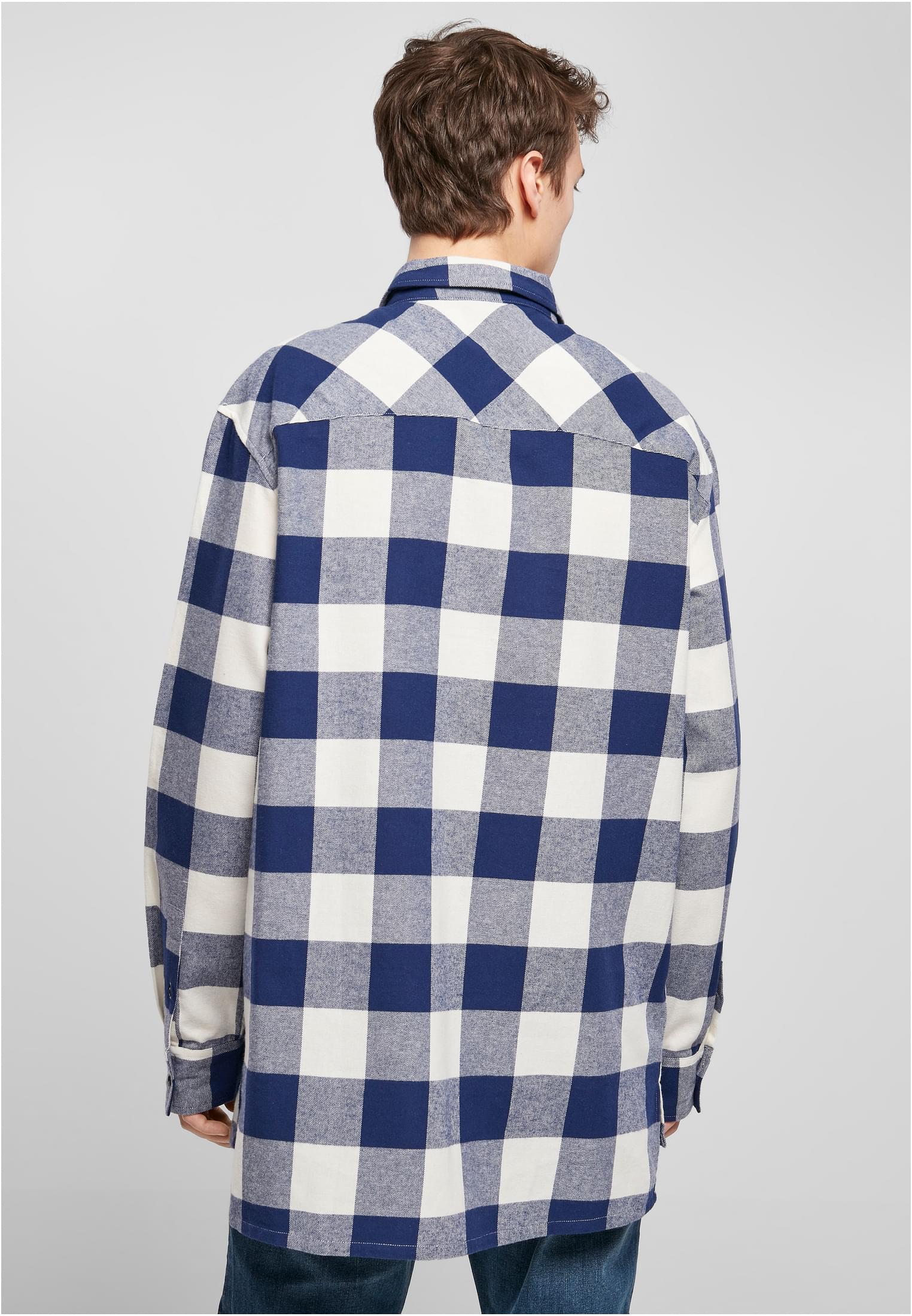 Camicia lunga oversize a quadri blu scuro/crema XXL