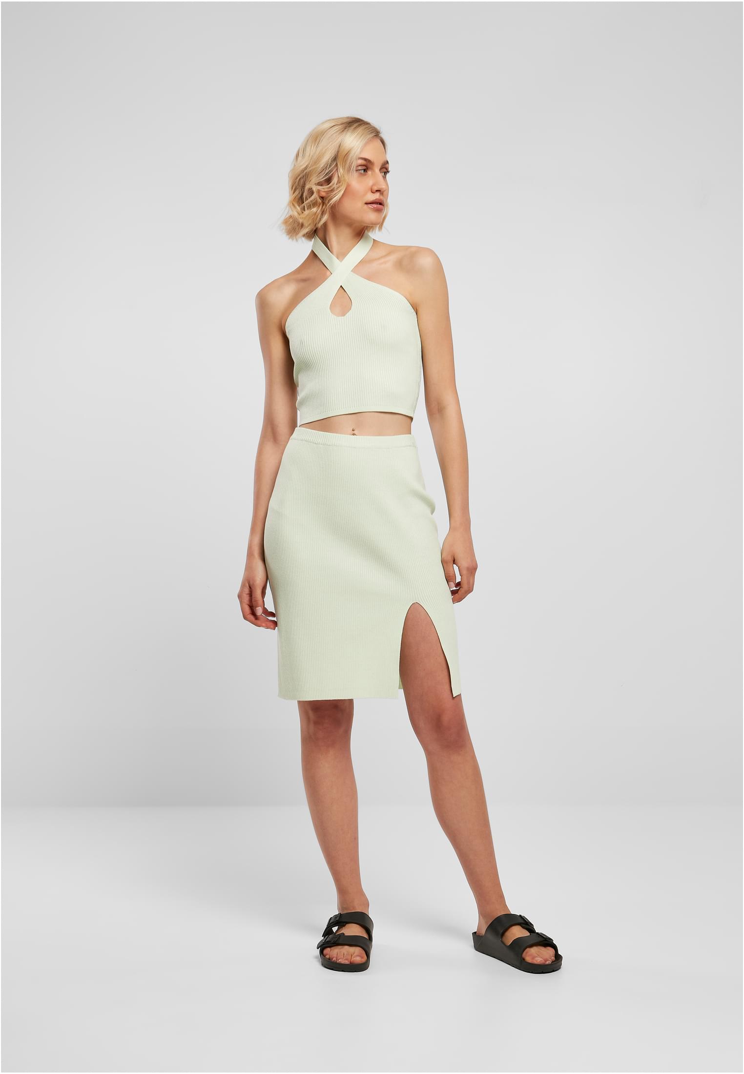 UC Rib Knit Crossed Halter Neck Top