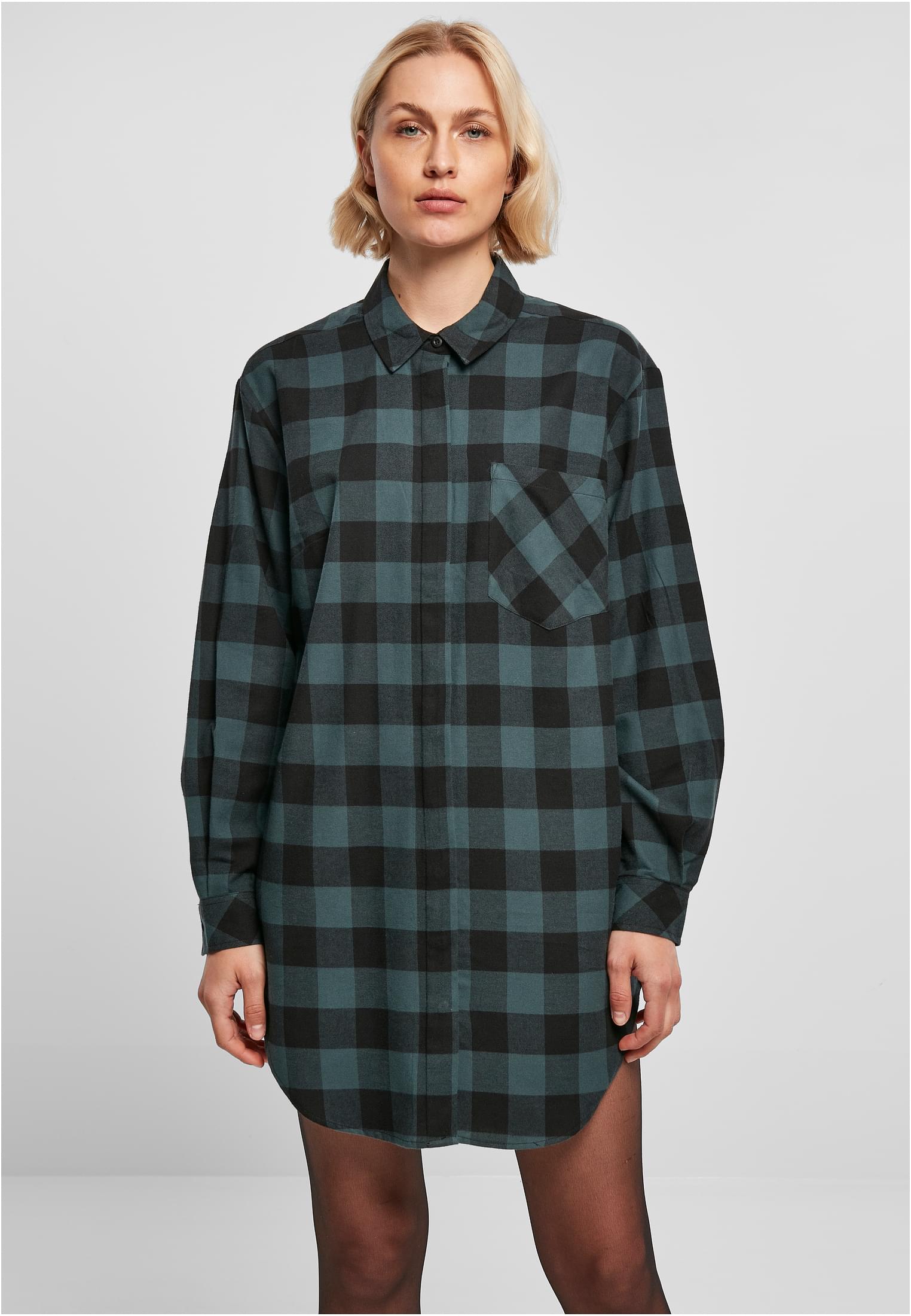 Abito camicia in flanella a quadri oversize da donna jasper/nero XXL