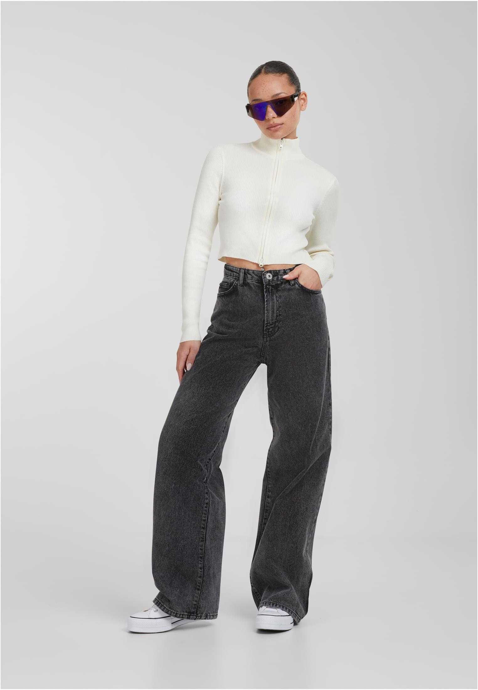 UC Cropped Rib Knit Zip Cardigan