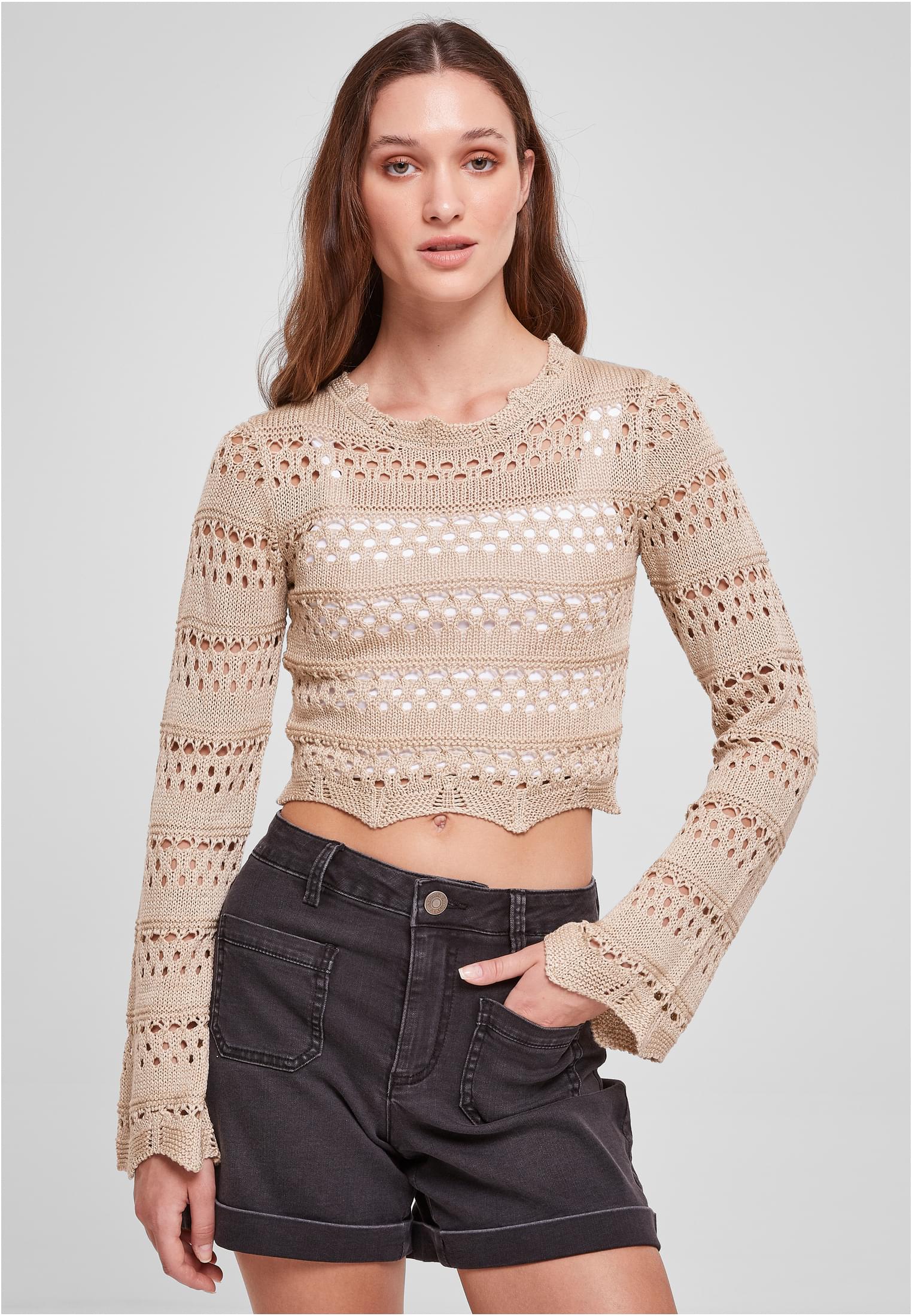 UC Cropped Crochet Knit Genser
