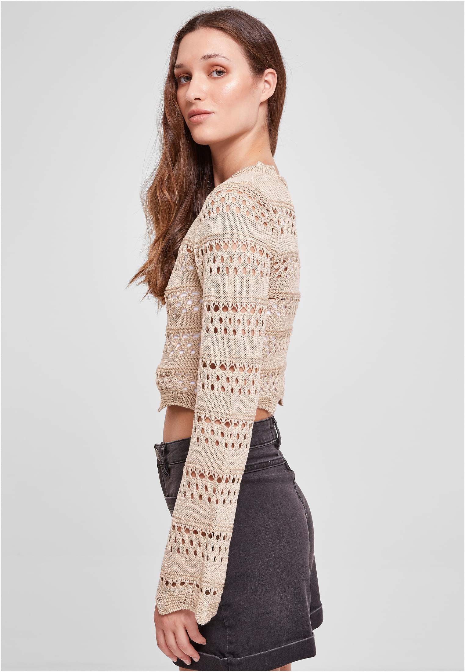 UC Cropped Crochet Knit Genser