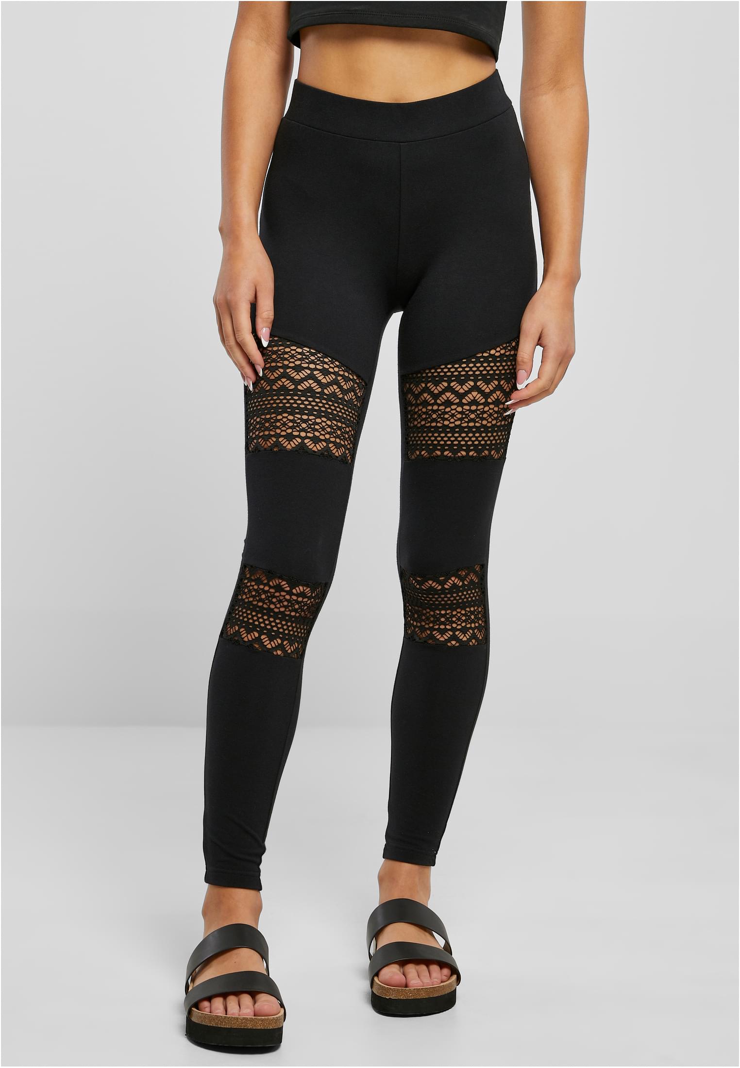 Leggings femme avec empiècements en dentelle au crochet noir XXL