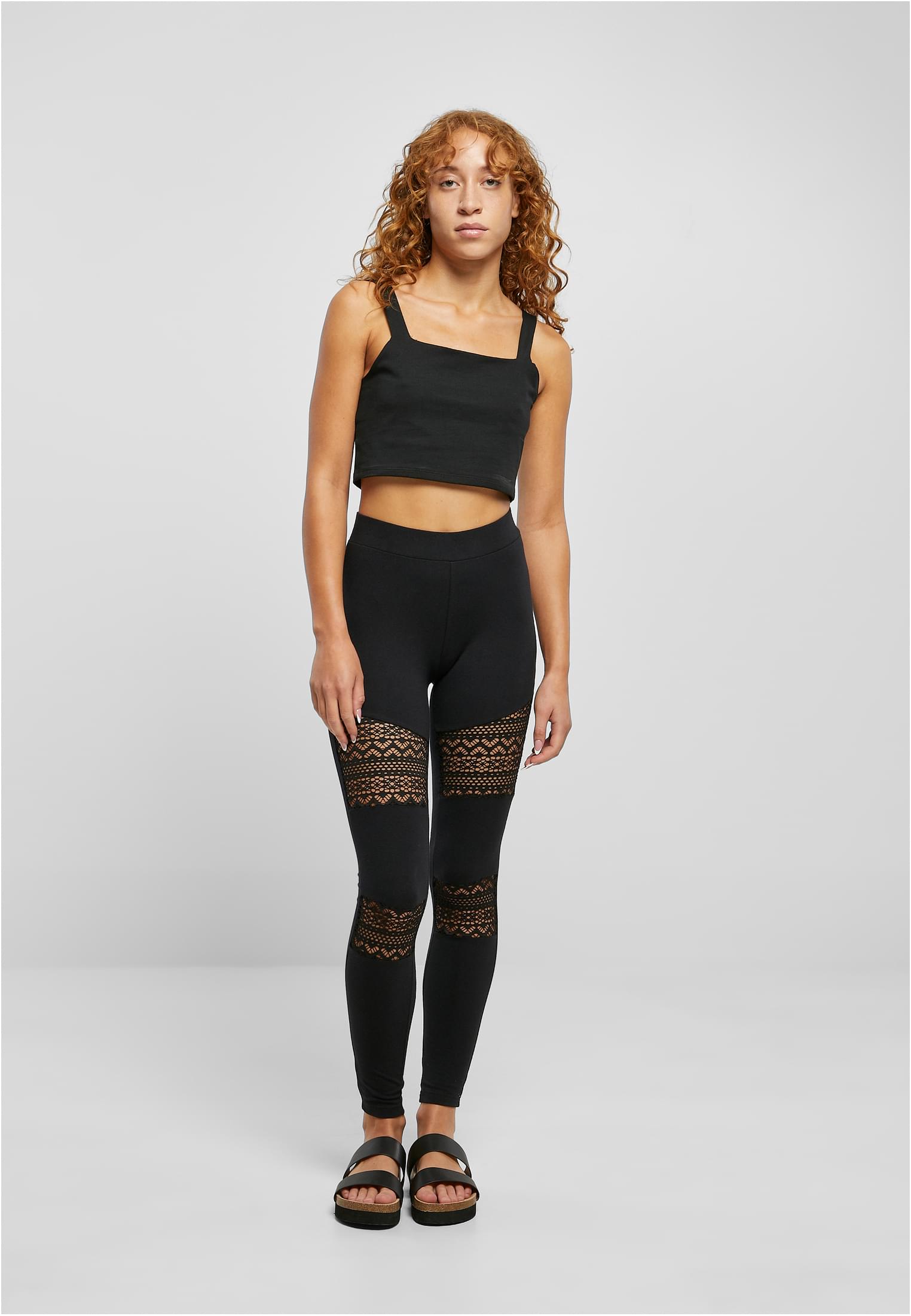 Leggings da donna con inserti in pizzo all'uncinetto nero XXL