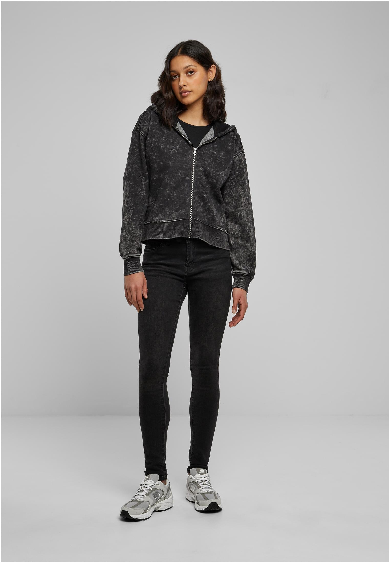 Felpa con cappuccio e cerniera lavata in asciugamano oversize corto UC