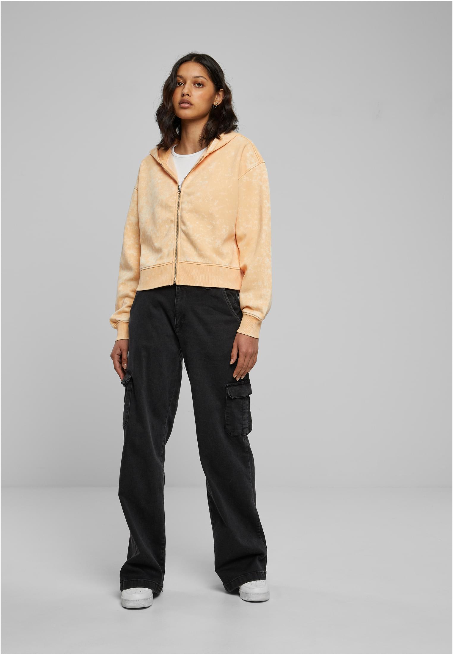 Felpa con cappuccio e cerniera lavata in asciugamano oversize corto UC