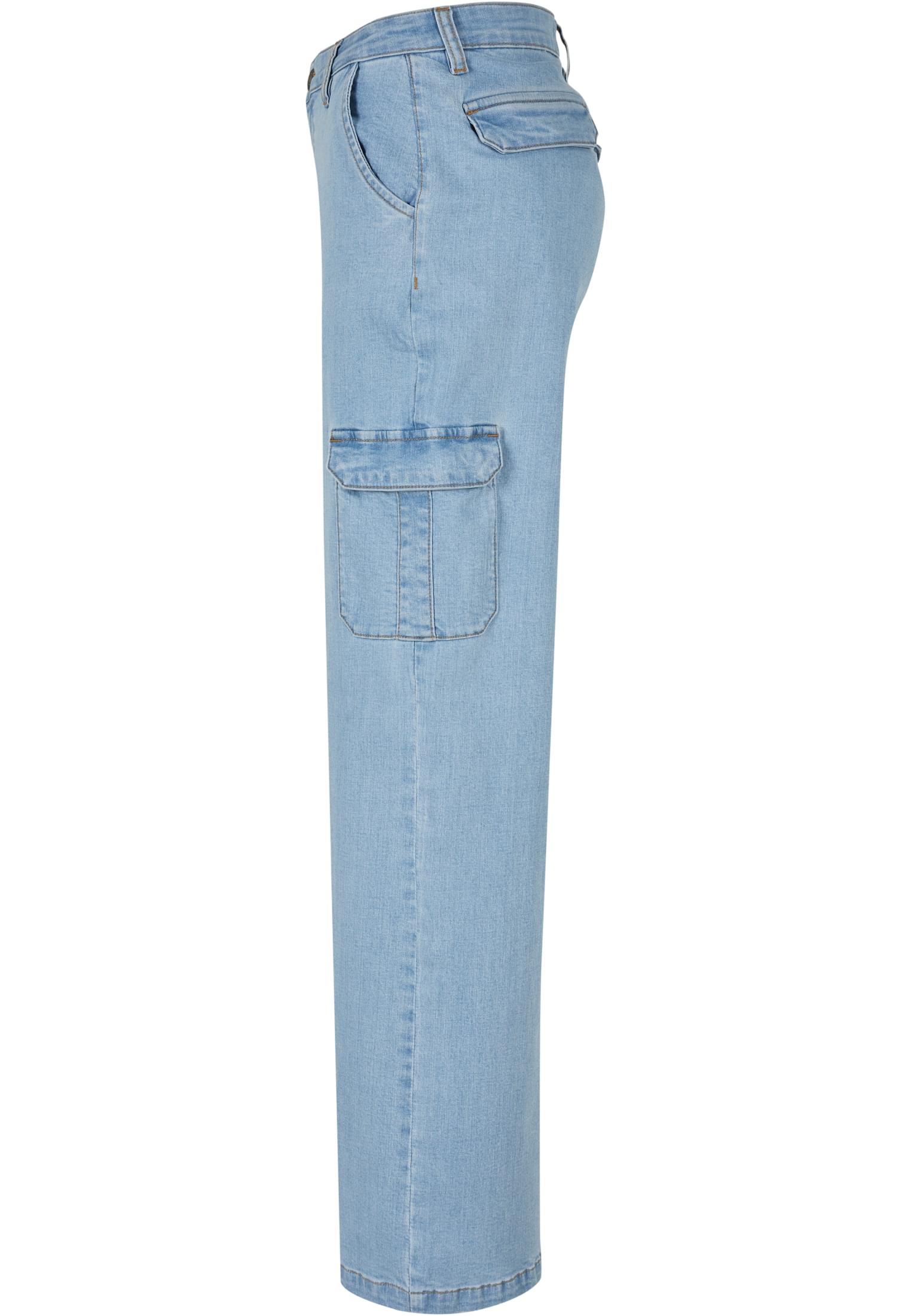 Pantaloni cargo in denim dritti a vita alta da donna, colore bianco sporco grezzo 29