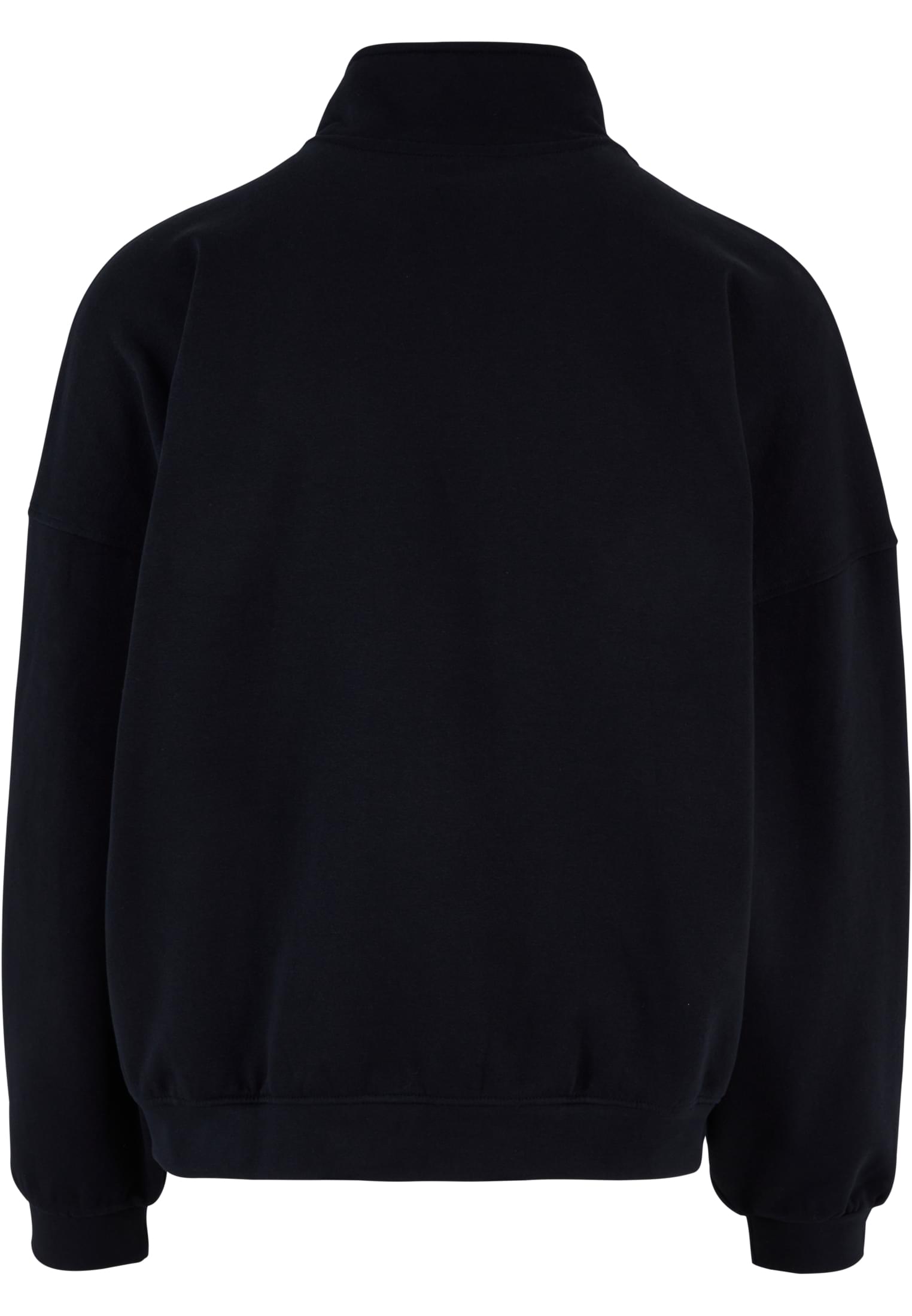 Baksidan av en svart, oversized träningsjacka i 90-talsstil.