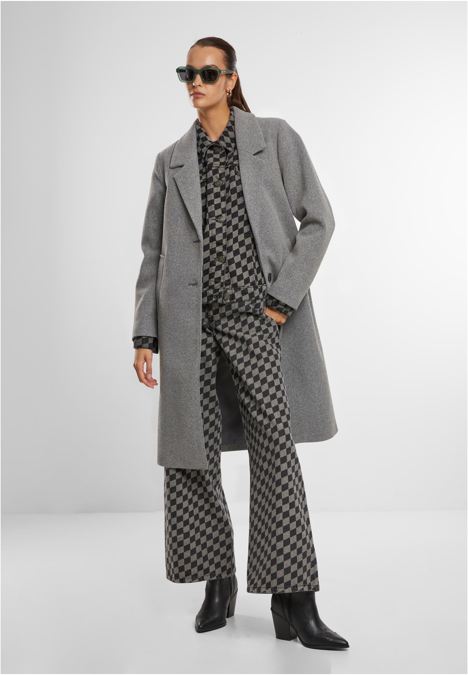 Giacca in denim oversize con stampa laser anni '80 da donna, blu a quadri laser XXL