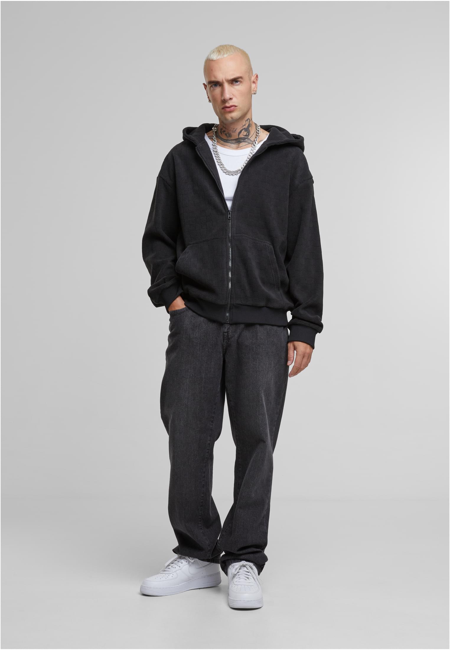 Felpa con cappuccio e zip in velluto jaquard UC